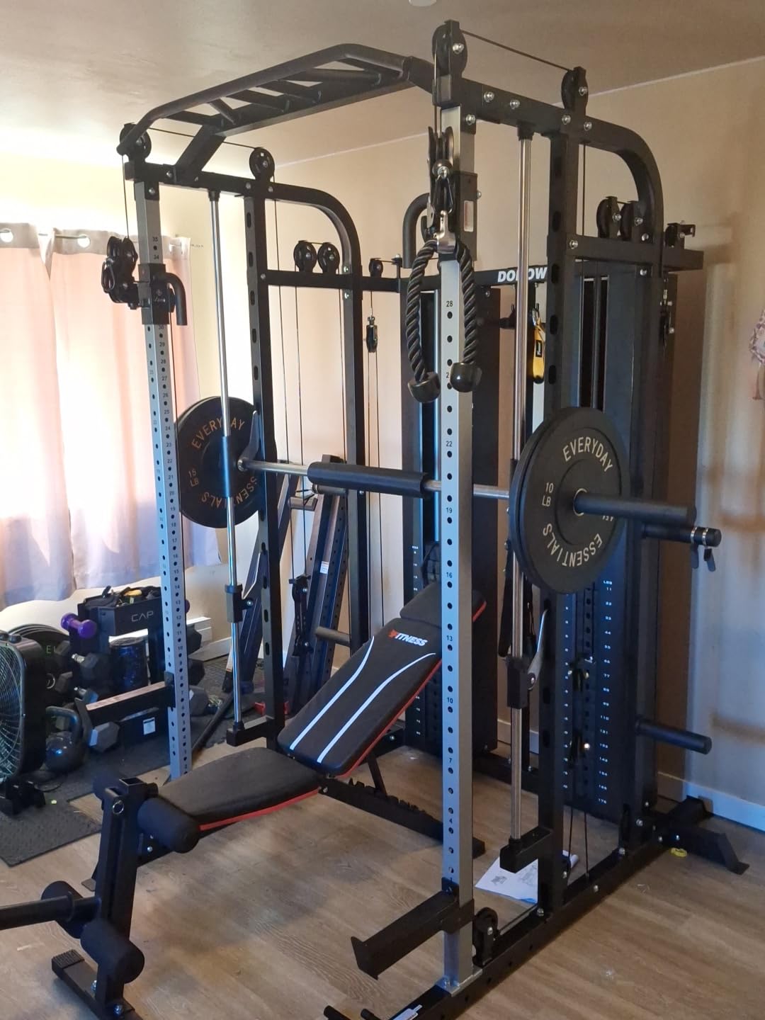 DONOW Smith Machine with Weight Stacks, Multi Function Home Gym System Training Power Cage Squat Rack Dual Cable Crossover customer photo 2