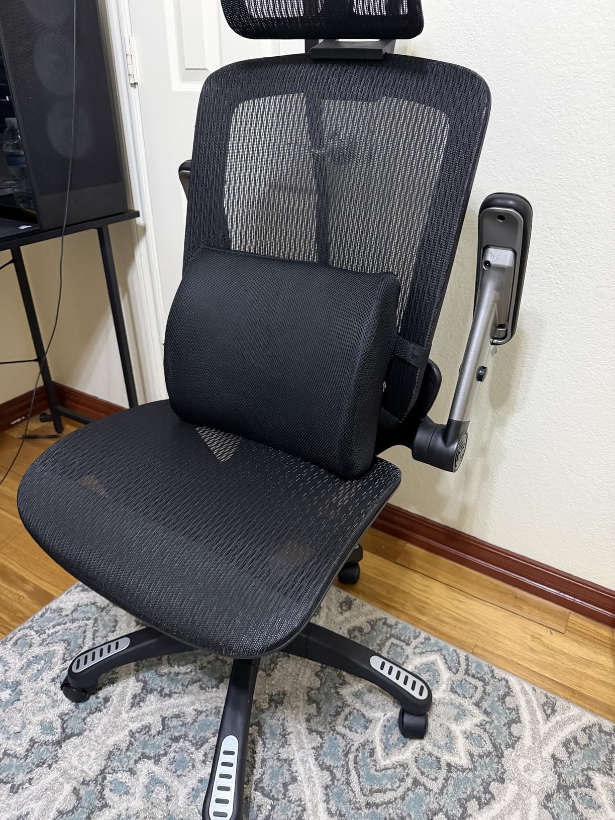 GABRYLLY Ergonomic Office Chair, High Back Mesh Desk Chair with Adjustable Headrest, Flip-Up Arms, 90-120° Tilt Lock, Lumbar Support and Comfy Seat, Swivel Computer Task Chair, Blue customer photo 2