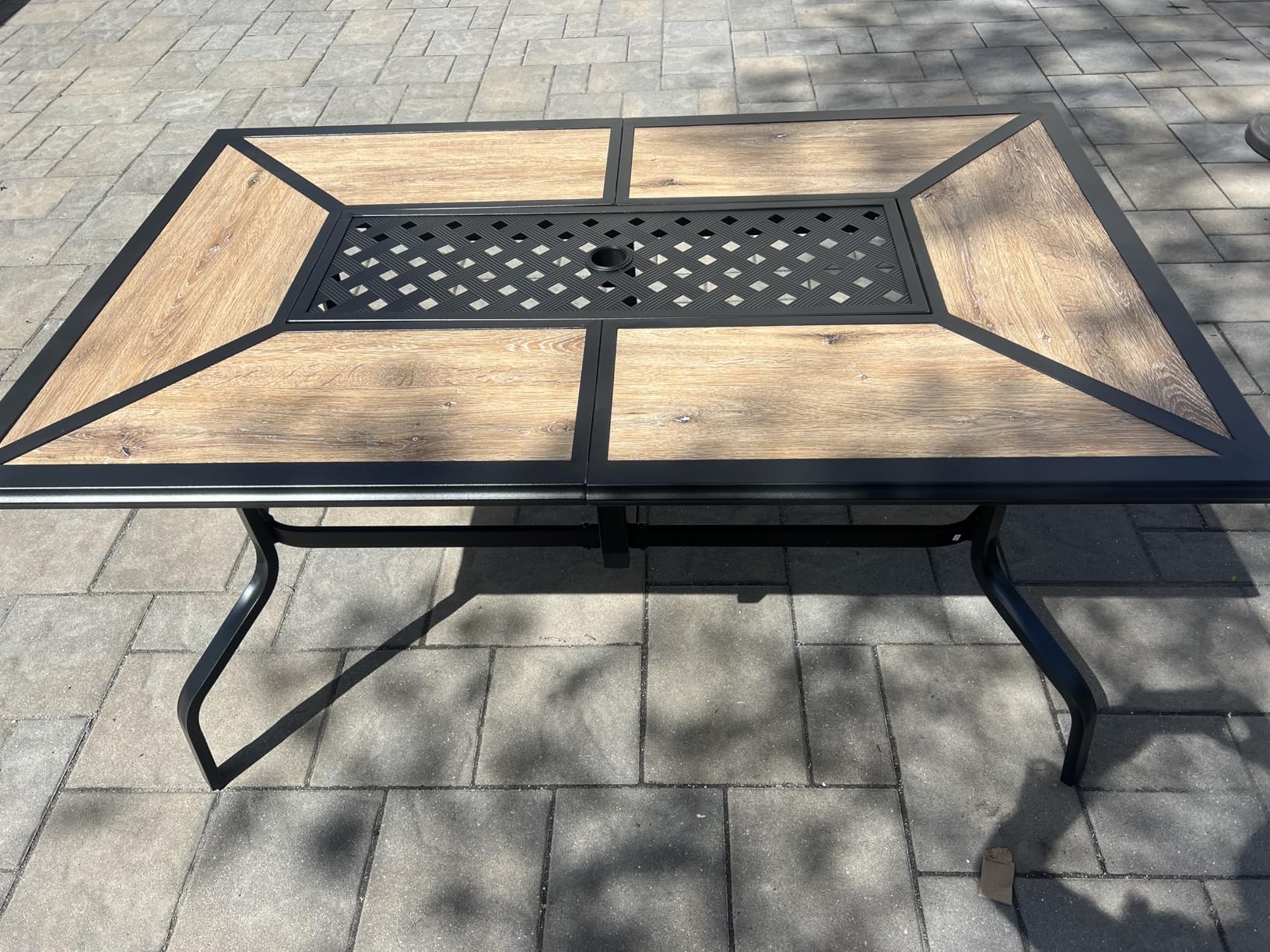 MFSTUDIO Outdoor Patio Dining Table for 6, Rectangular Patio Furniture Table with Metal Frame and Immitation Top, Adjustable Umbrella Hole customer photo 2