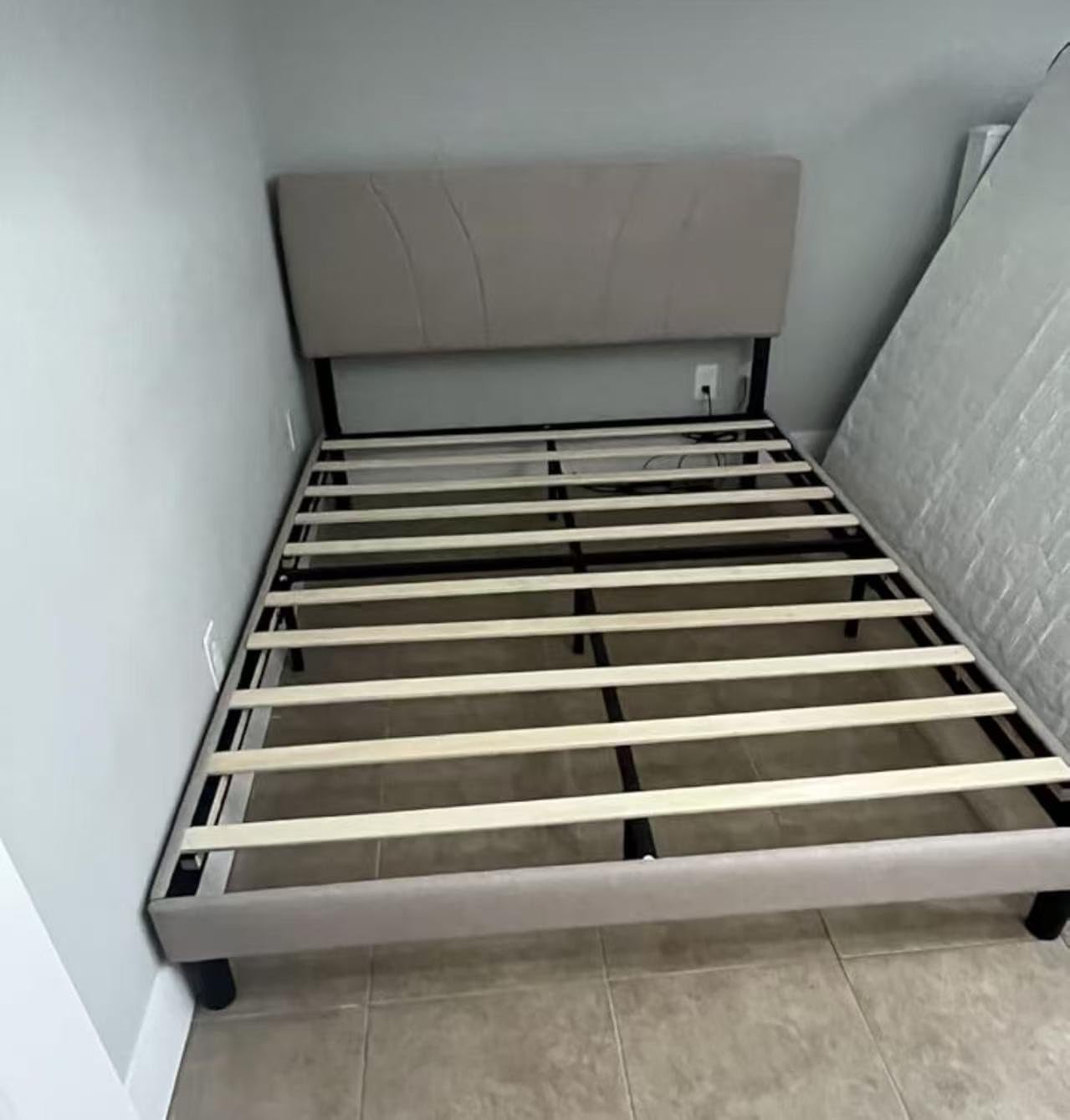 Novilla Queen Bed Frame with Headboard, Bed Frame Queen Size with Wood Slats Support, Linen Upholstered Adjustable Headboard, No Box Spring Needed, Heavy Duty Feet, Easy Assembly, Beige customer photo 2