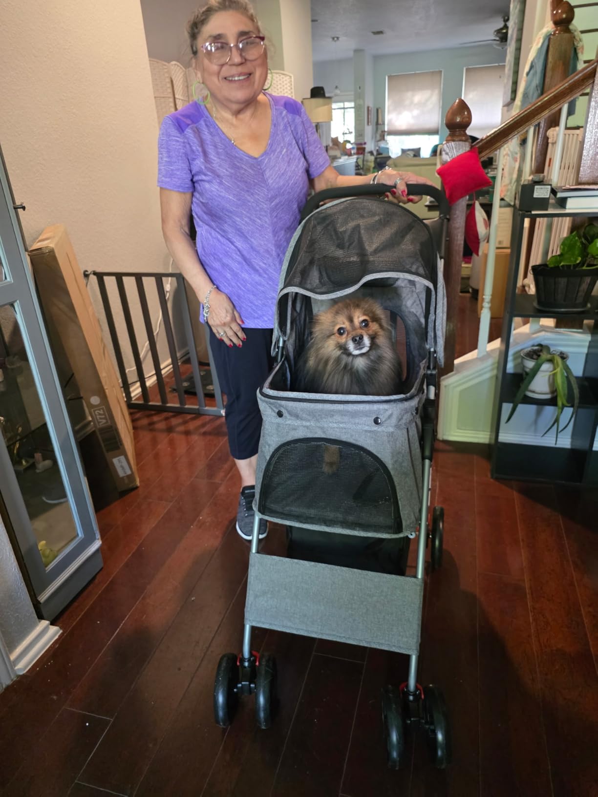 ZENY Foldable Pet Stroller, Cat/Dog Stroller with 4 Wheel, Pet Travel Carrier Strolling Cart with Storage Basket, Cup Holder (Pink) customer photo 1