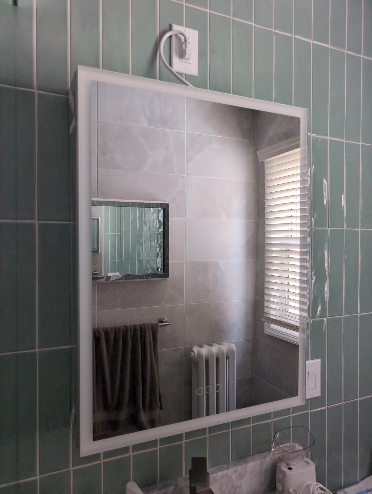 16x24 Inch Medicine Cabinet with Lights, Lighted Medicine Cabinet with Mirror, AL Alloy Frame, Hardwired, Recessed or Wall Mount, 3 Light Colors/Dimmable/Defog, 2 Outlets&USBs, 2 Shelves customer photo 2