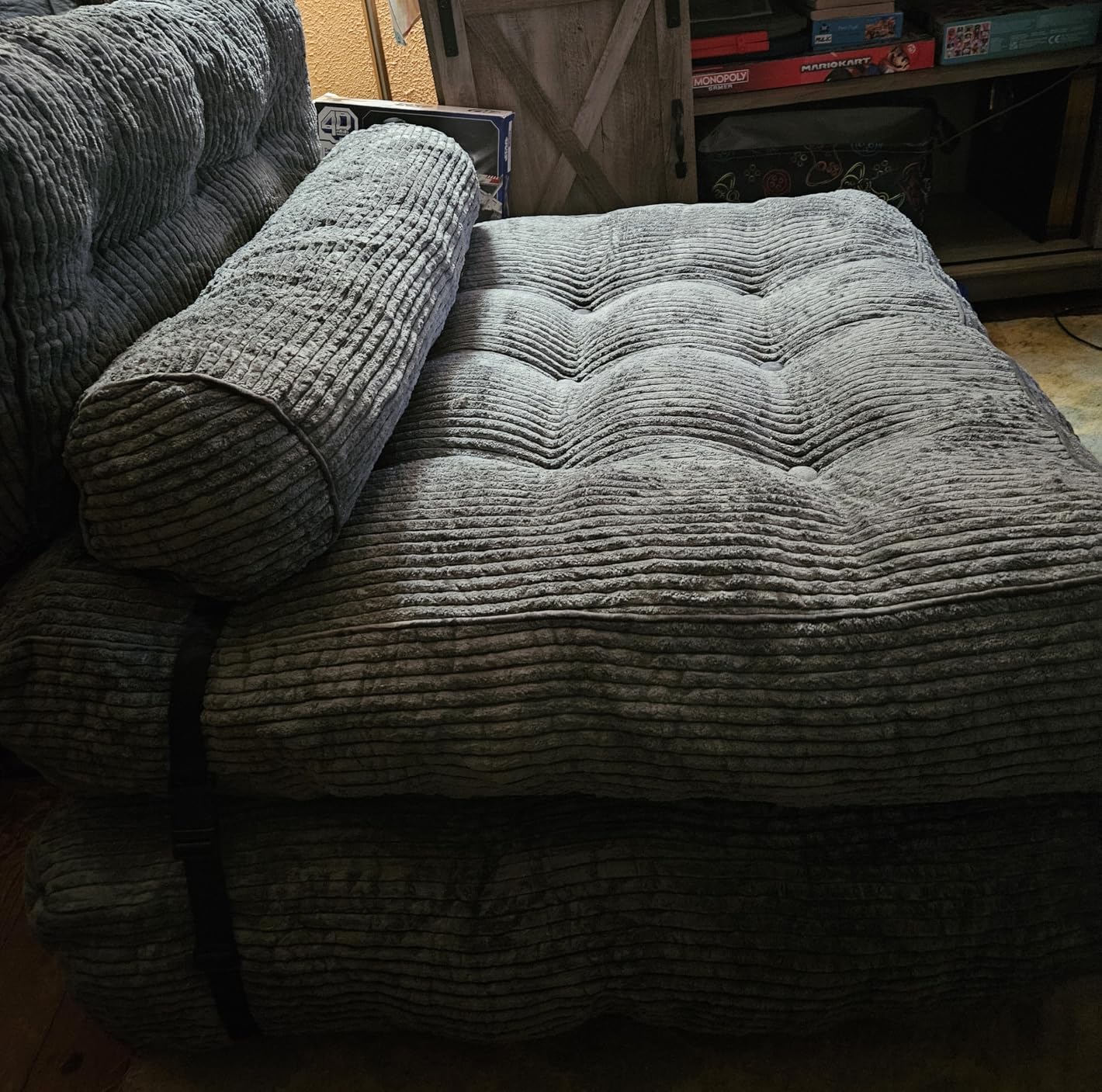 MAXYOYO Folding Sofa Bed, Convertible Chair with Pilow Foldable with Back Support, Portable Fold Out Chair Bed Comfy Floor Sofa Lounge for Living Room Bedroom, Beige, Double customer photo 2