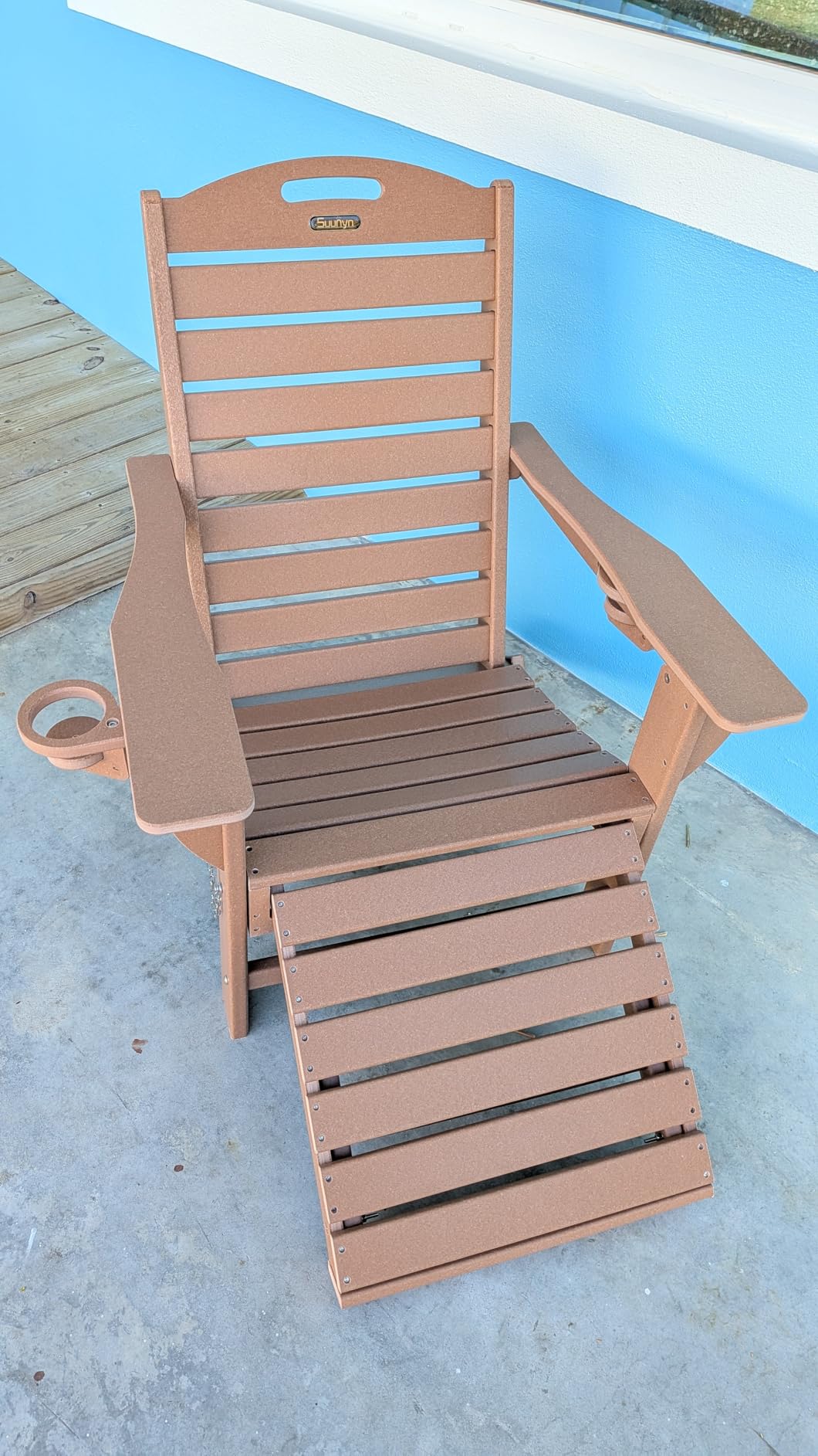 Folding Adirondack Chair with Retractable Ottoman Weather Resistant Fire Pit Chair Patio Chair with 2 Cup Holder Lawn Outdoor Lounge Chair (Teak) customer photo 1