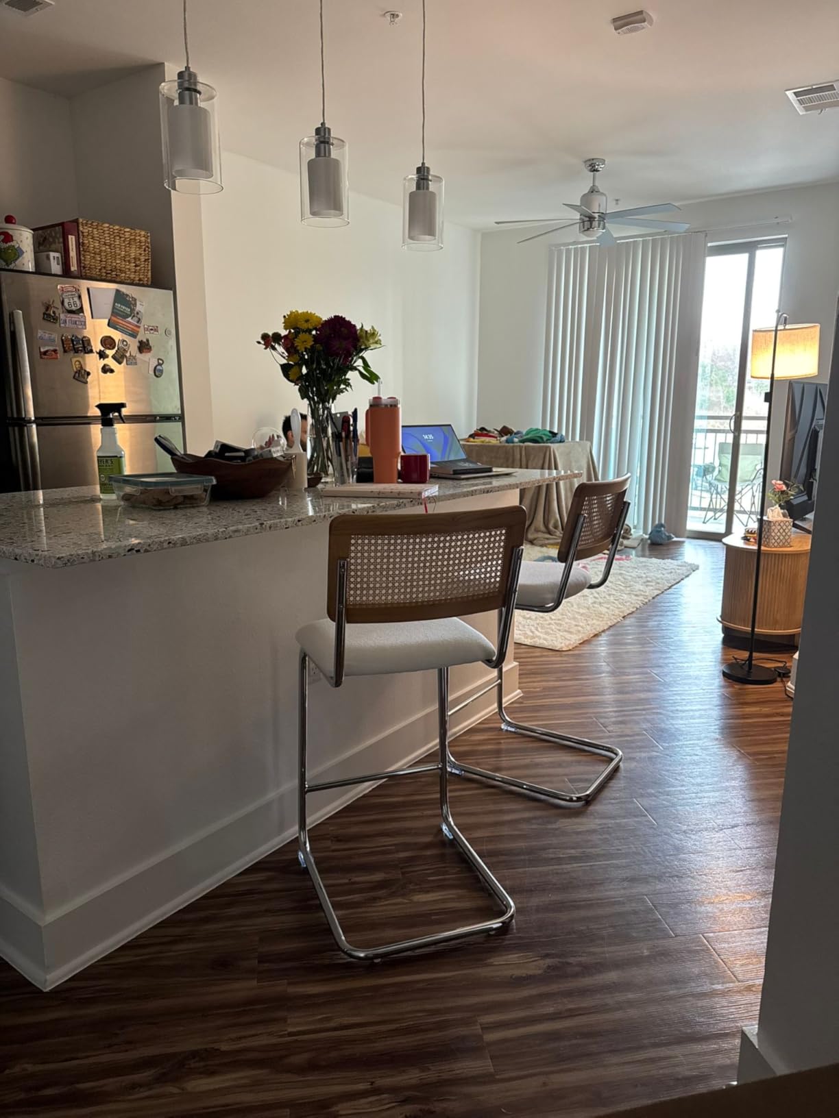 GrandNoor Natural Rattan Counter Height Stools Set of 3 with Solid Wood Back, 24 Inch Mid Century Modern Cesca Bar Stools, Brown Upholstery Boho Stool for Kitchen Counter customer photo 2
