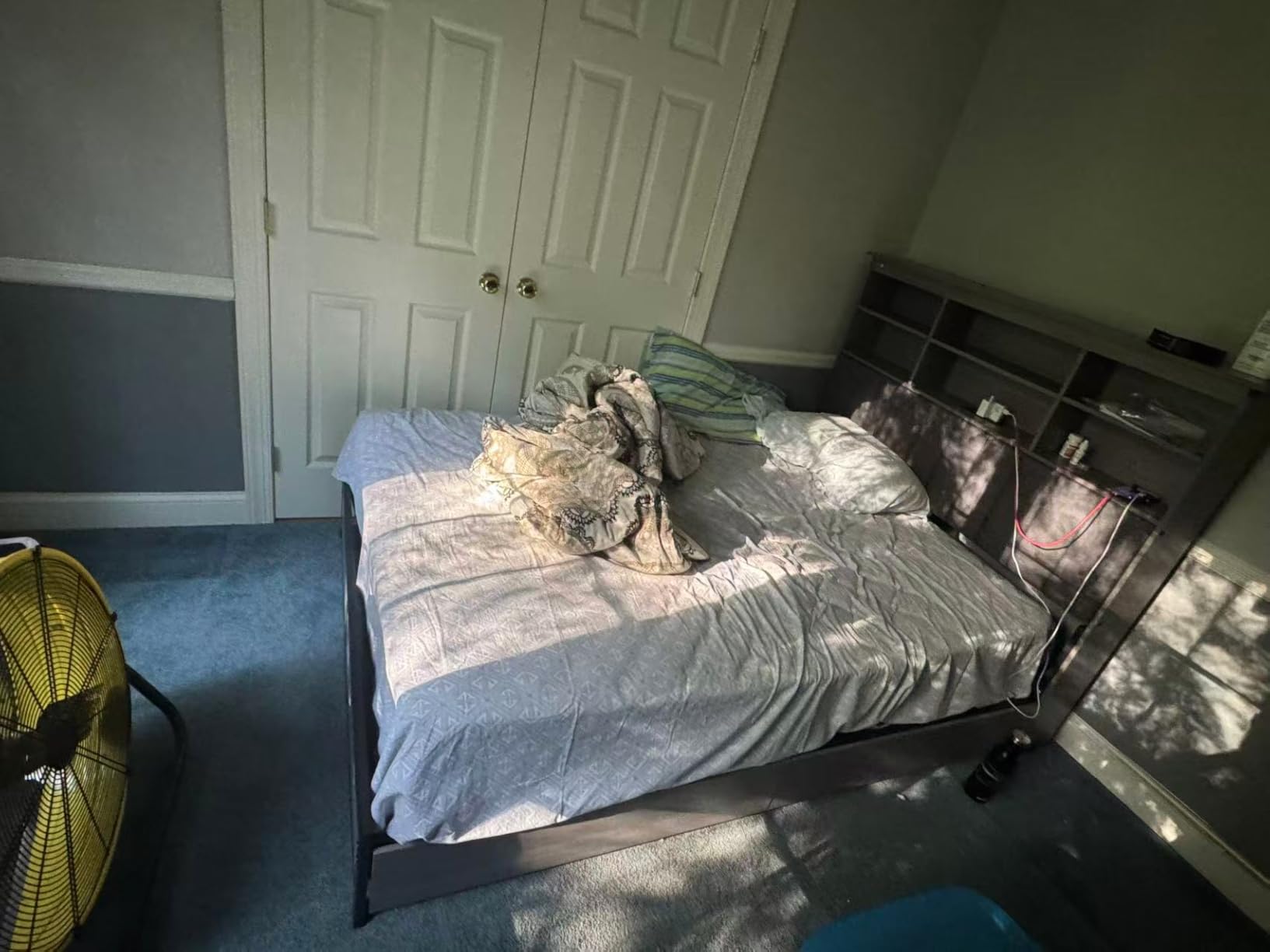 HISOFT Queen Bed Frame with Storage Headboard, Wooden Bed with High Storage Bookcase, Ship in 2 Boxes, 4 Drawers & LED & Charging Station, No Box Spring Needed/Noise Free/All-Metal Support, Rustic Grey customer photo 1