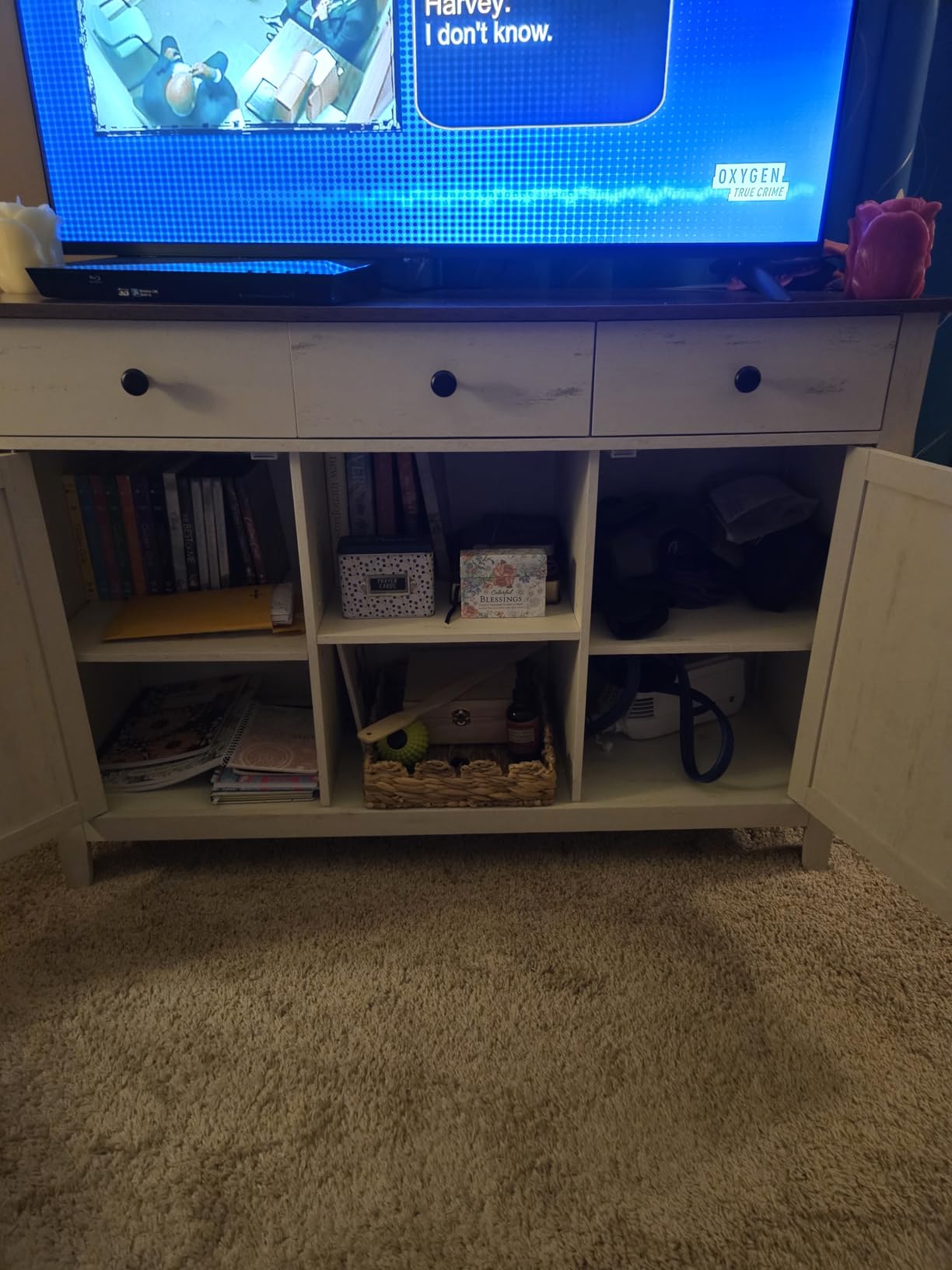 VASAGLE LIRY Collection - Buffet Cabinet, Coffee Bar Cabinet with 2 Drawers, Adjustable Shelves, Sideboard Storage with Cable Holes, Drawer Dividers, Rustic White and Honey Brown UBBK381W01 customer photo 1