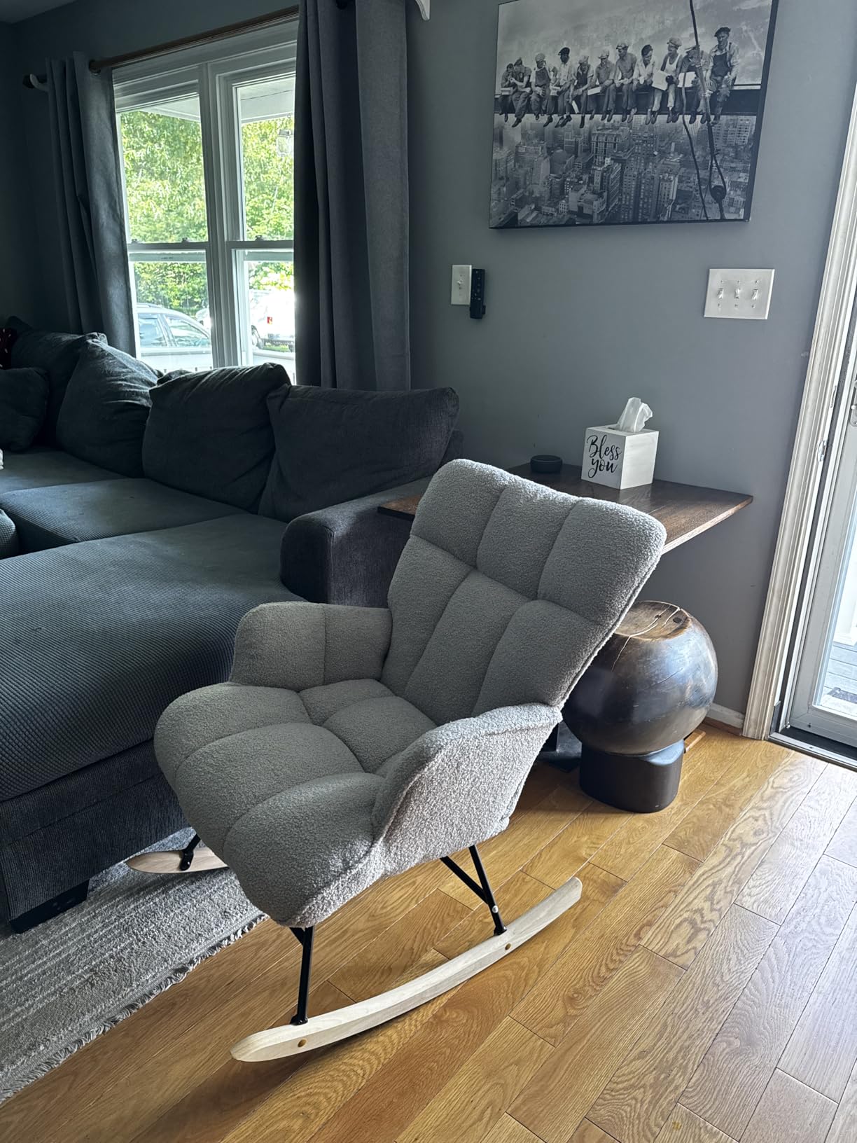 SAETSFEG Rocking Chair Nursery Teddy Upholstered Glider Rocker Rocking Accent Chair Padded Seat with High Backrest Armchair Comfy Side Chair for Living Room Bedroom Offices (Grey Teddy) customer photo 2