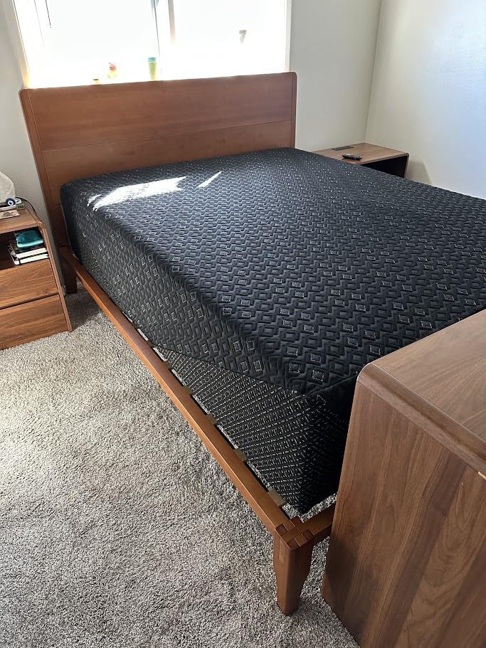 Merax King Size Bamboo Platform Bed, Mid-Century Modern Bed Frame with Tall Headboard, Solid Sustainable Bedframe King-Size, Wood Slat Support, No Box Spring Needed, Easy Assembly, Noise Free, Brown customer photo 1