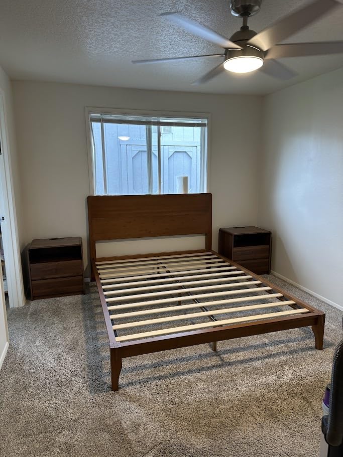 Merax King Size Bamboo Platform Bed, Mid-Century Modern Bed Frame with Tall Headboard, Solid Sustainable Bedframe King-Size, Wood Slat Support, No Box Spring Needed, Easy Assembly, Noise Free, Brown customer photo 2