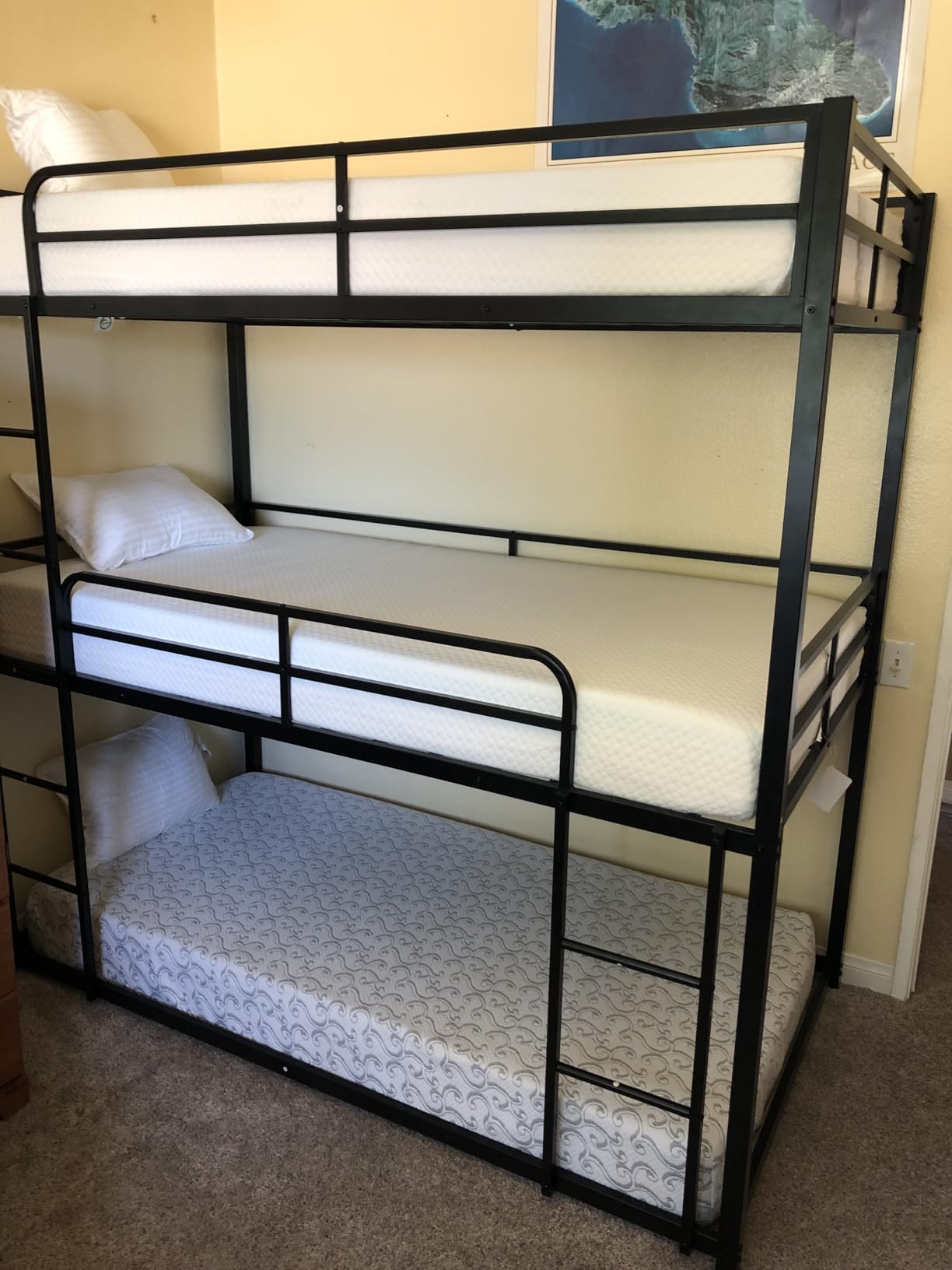 Mixcous Heavy Duty Triple Bunk Bed, Twin Over Twin Over Twin Metal Bunkbeds with Ladder, Family-Friendly for All Ages, Bedroom, No Box Spring Needed, Easy Assembly, Black customer photo 2