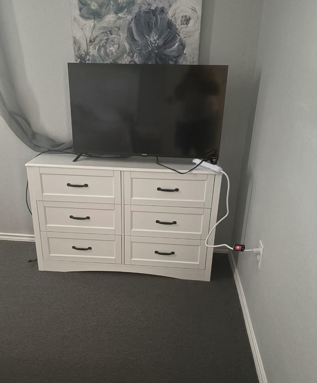 Gizoon 6 Drawer Dresser for Bedroom, 47'' Larger Chest of Drawers with Mental Handle for Kids Room, White Dresser with 6 Storage Drawers for Living Room, Entryway and Hallway, White customer photo 1