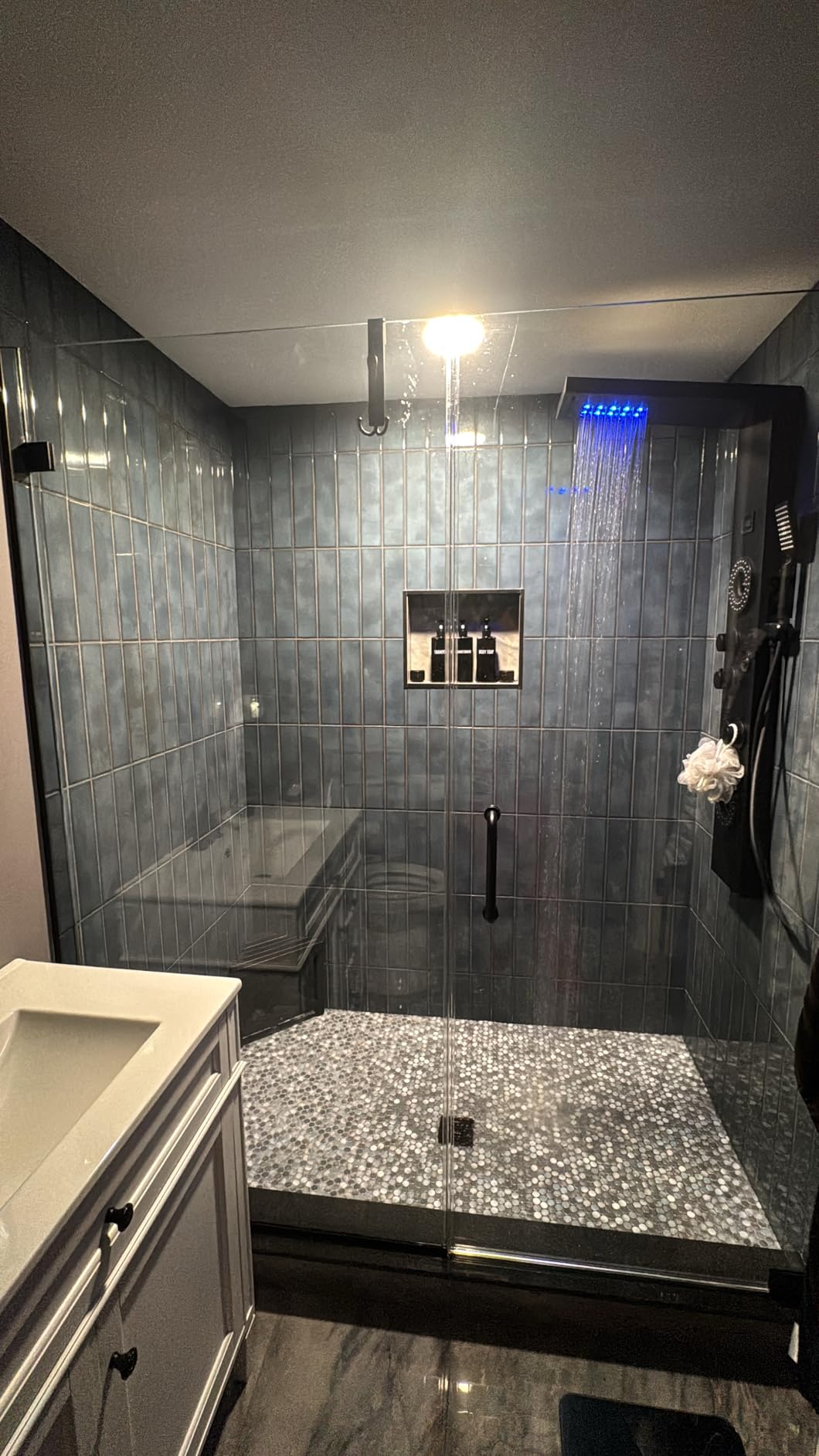 BWE 6 in 1 Shower Panel Tower System with LED Lights and Temperature Display Stainless Steel shower system with Rainfall, Waterfall, 2-Type Massage Jets, Handheld and Tub Spout, Brushed Nickel customer photo 1
