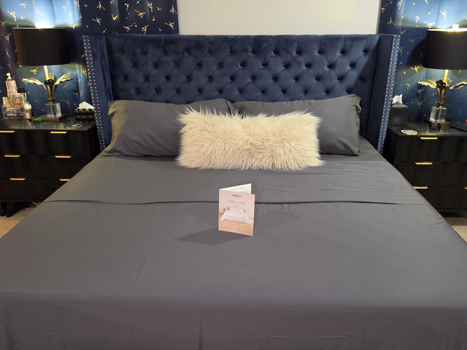 Bambaw 100% Viscose Derived from Bamboo Sheets Queen Size Set - 4pcs Cooling Sheet Set, Super Soft Sheets Queen Size, Luxury Bed Sheets, Deep Pocket Fits Up to 16'' Mattresses (Charcoal) customer photo 2