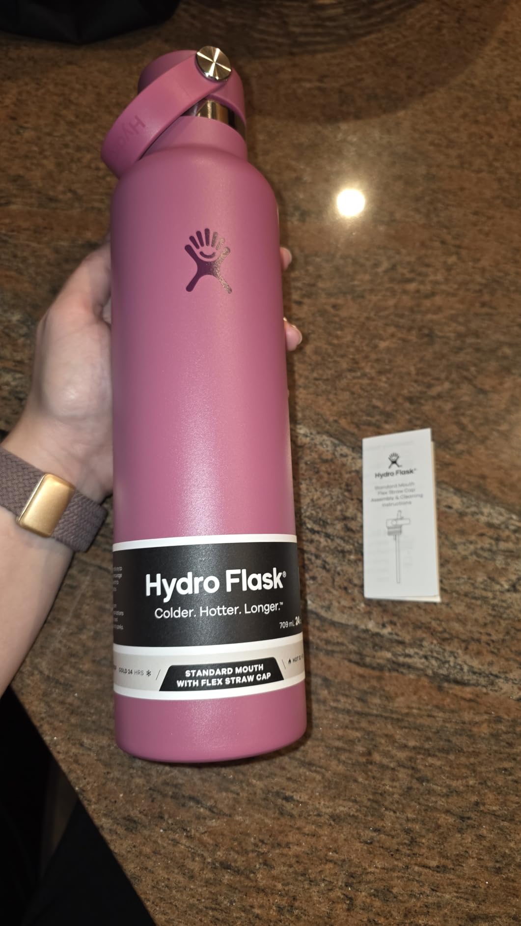 Hydro Flask Water Bottle - Insulated Stainless Steel - Straw Lid, Non Spill, Leakproof 24 Oz Trillium Pink customer photo 1