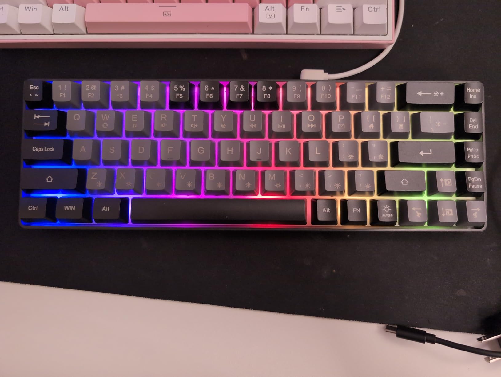 Guiheng Wired Portable 60% Mechanical Gaming Keyboard,RGB LED Backlit Compact 68 Keys Mini Wired Office Keyboard with Red Switch for Windows Laptop PC Mac - White customer photo 1