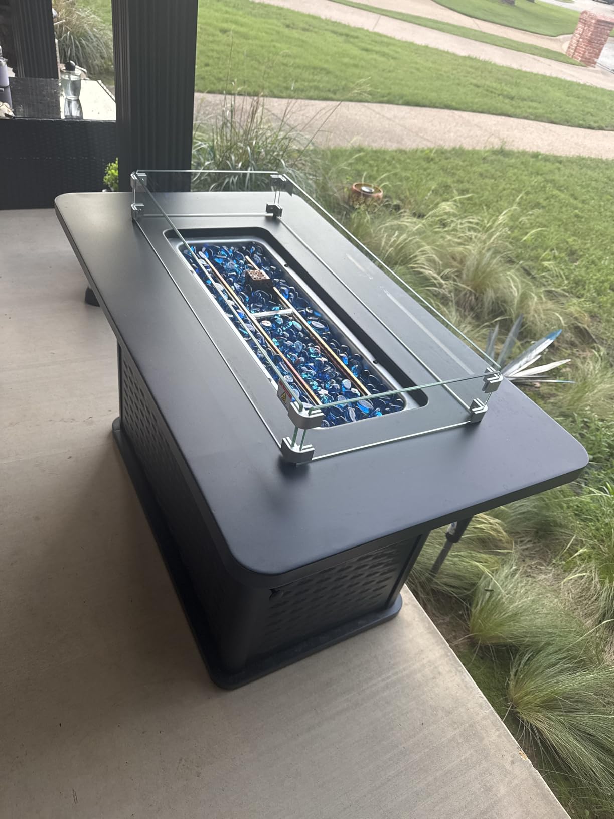 Ciays 43-Inch Rectangular Propane Fire Pit with 60,000 BTU Output, Fire Pit Table Premium Gas for Outside Patio with 304 Stainless Steel H-Burner, Glass Stones, and Wind Guard, Black customer photo 2