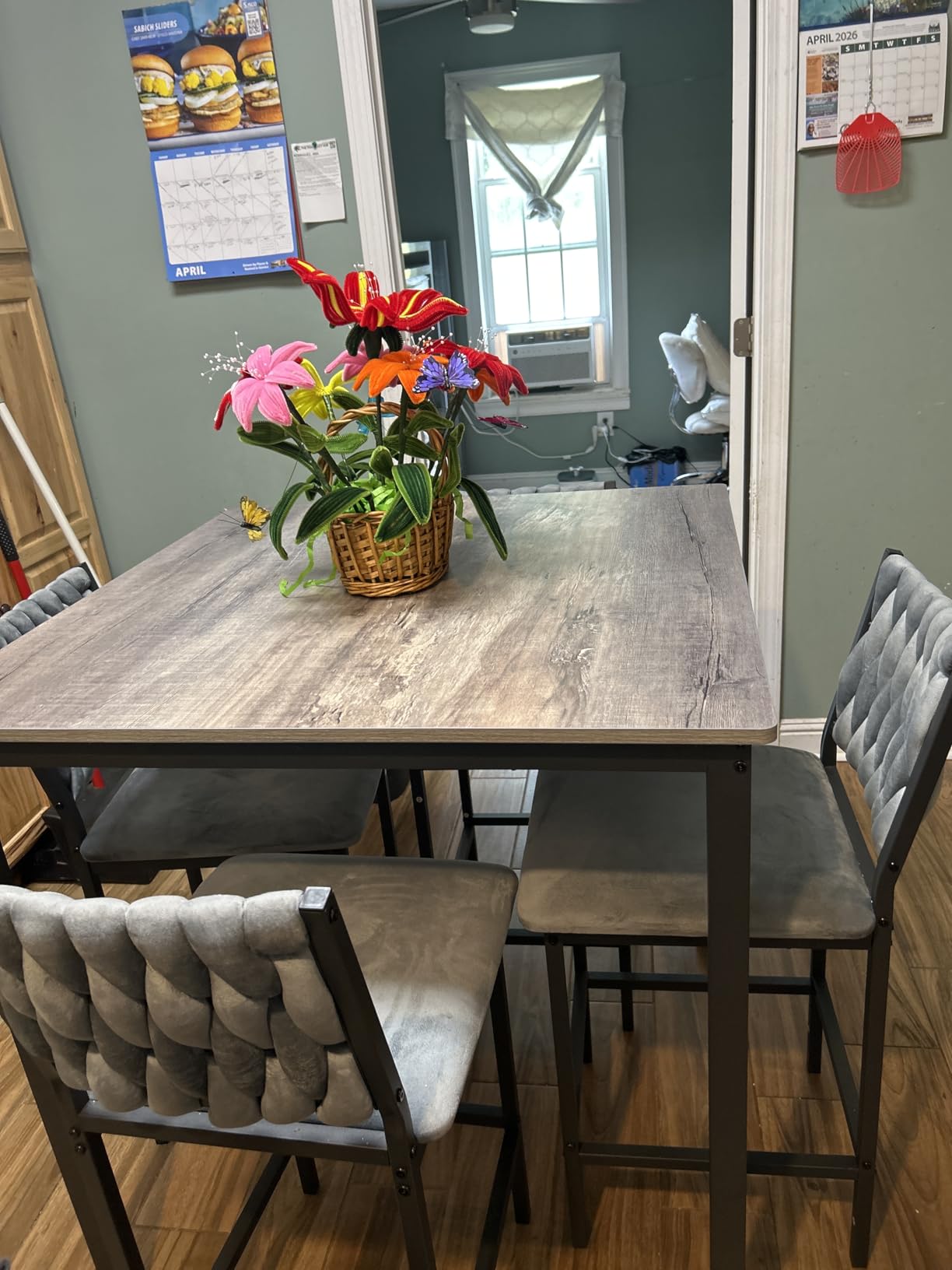 AWQM 5-Piece Dining Table Set, Dining Table Set for 4, Counter Height Table & 4 Bar Stools, Modern Kitchen Dining Set, with Upholstered Chairs, Compact Dining Set for Small Spaces, Marble Texture customer photo 1