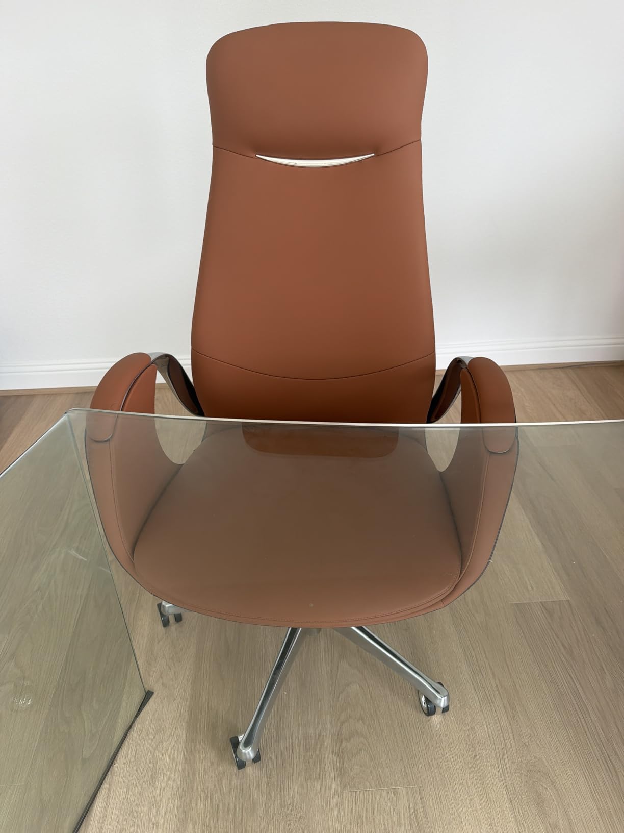 TOMU Top Grain Genuine Leather Executive Office Chair Brown, Luxury Office Chair with Aluminum Sturdy Base, High Back Ergonomic Boss Chair for Long Hours, Reclining and Rolling smoothly, (Brown) customer photo 2