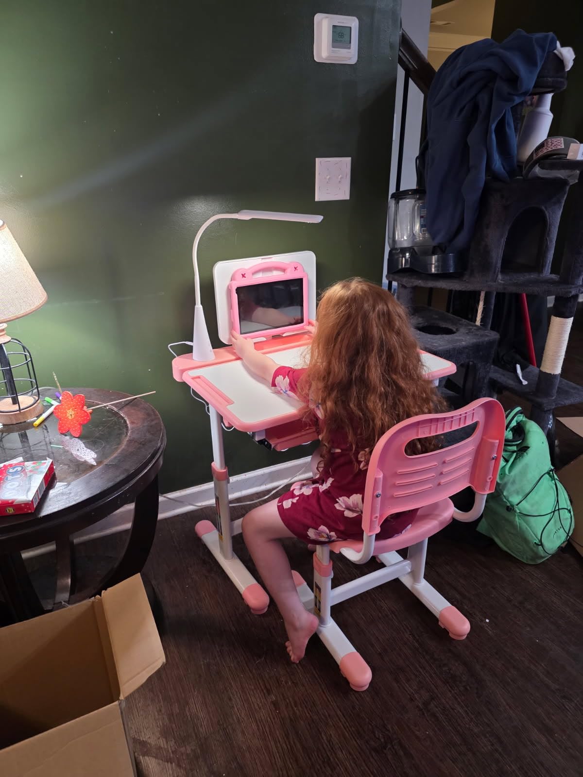 VEVOR Kids Study Chair and Desk Set, Study Desk and Chair for Kids with Table Lamp, Adjustable Height & 0-40° Tilted Desktop Kids Desk and Chair, Children Study Table for Bedroom & Study Room, Grey customer photo 1