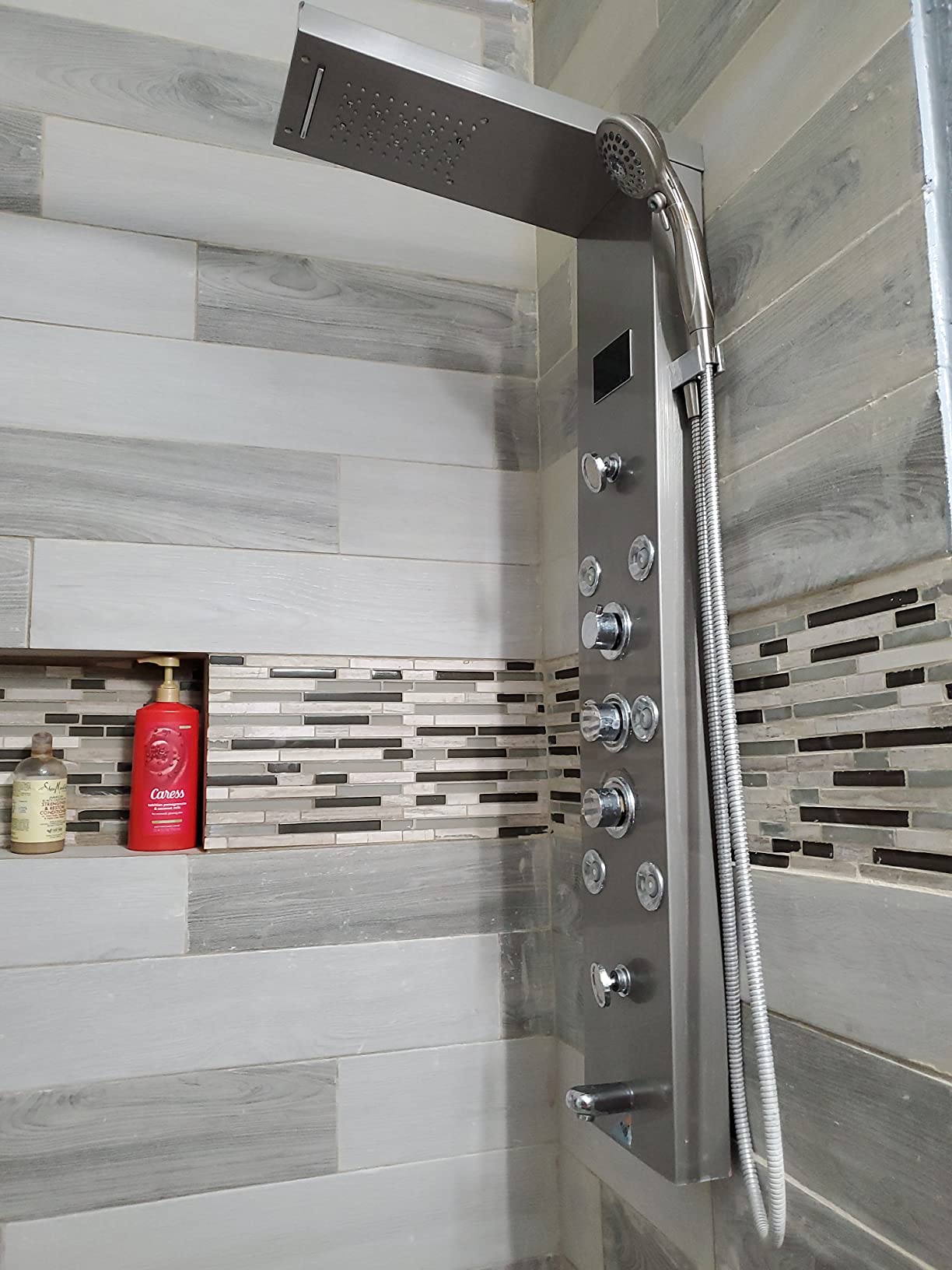 FUZ Shower Panel Tower System, Stainless Steel 6 IN 1 Shower Panel System with LED Fancy Rain Shower Head and Handheld, Adujstable Rainfall Massage Body Jets and Tub Spout, Brushed Nickel Shower Tower customer photo 2
