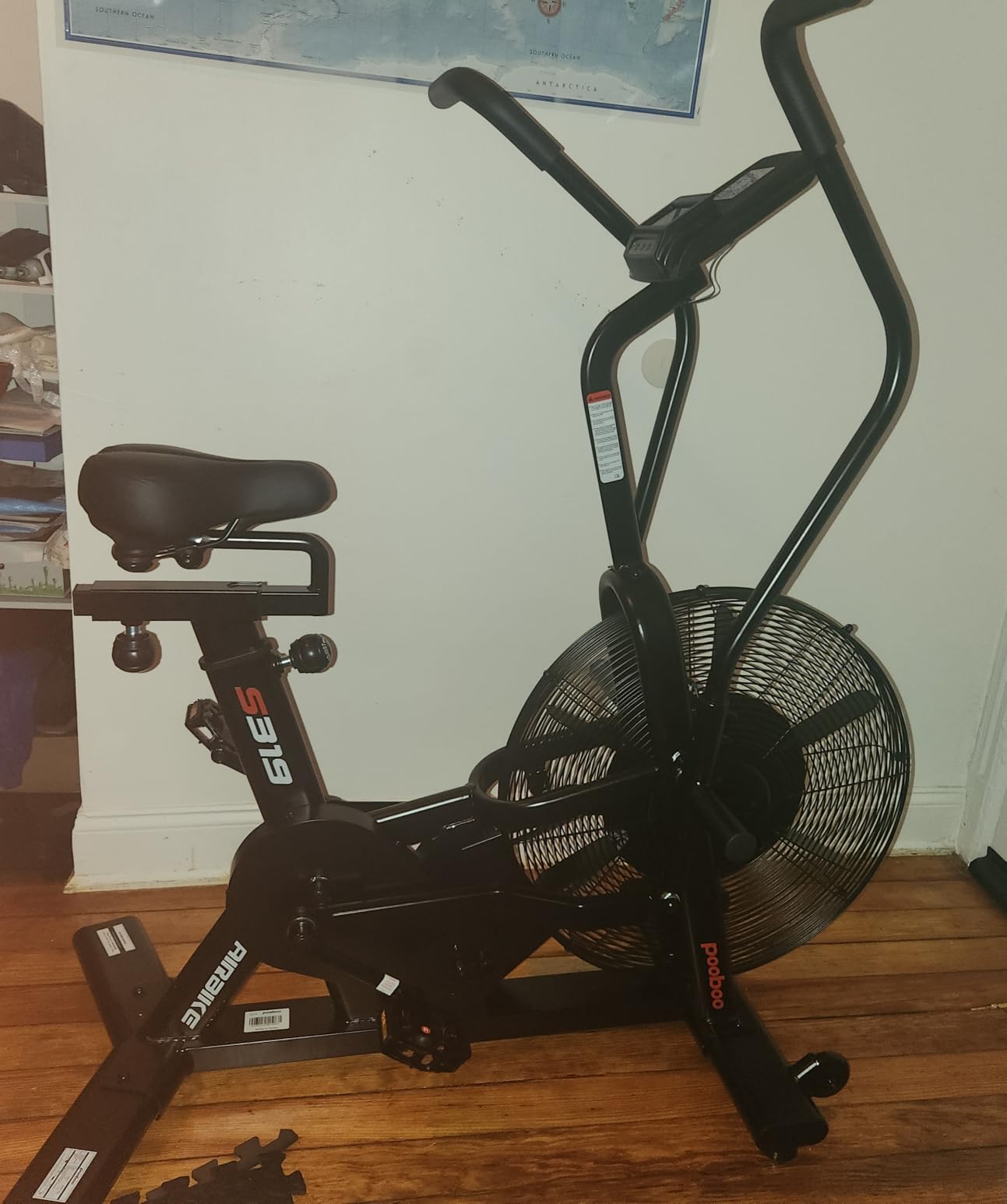 pooboo Exercise Bike, Air Resistance Bluetooth Fan Bike w/Dual Action Handlebars & Dual-Layer Transmission System customer photo 1