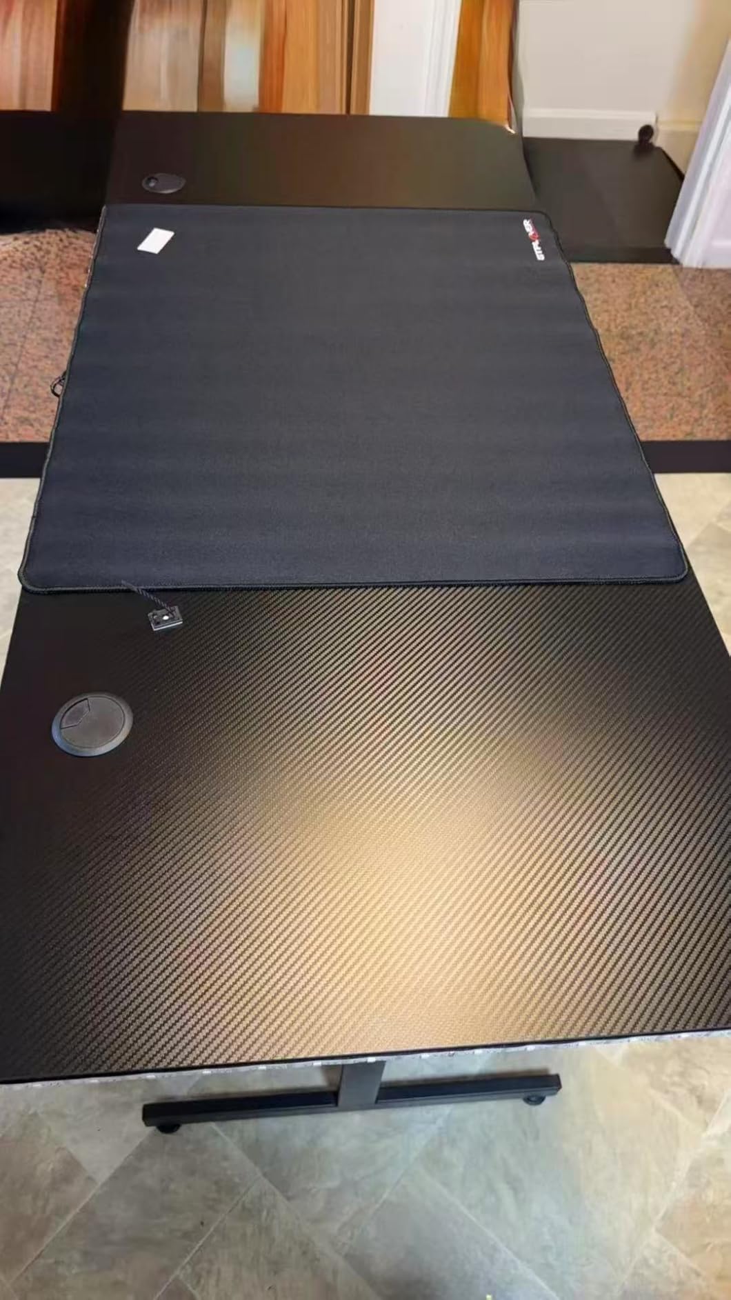 GTPLAYER 55 Inch Gaming Desk with LED Lights, Large Computer Desk with Mouse Pad for Home Office, T-Shaped Carbon Fibre Surface PC Game Workstations with Headphone Hook customer photo 2