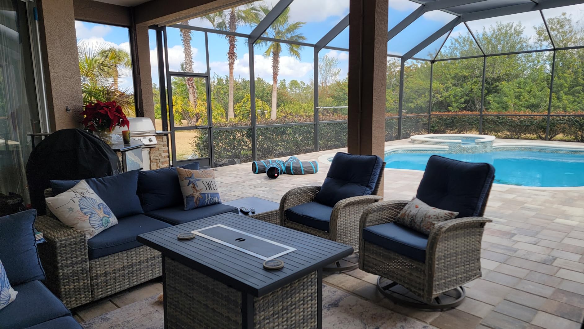 10-Piece Outdoor Patio Furniture Set with Rocking Swivel Chair, PE Wicker Rattan Sectional Sofa Patio Conversation Set with 55,000 BTU Fire Pit Table & Coffee Table, Grey customer photo 1
