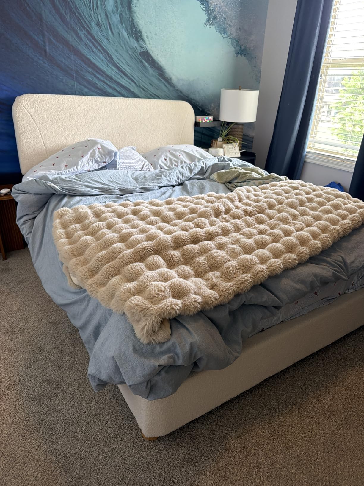 Full Size Cloud Bed Frame, Upholstered Boucle Bed Frame with Adjustable Headboard, Solid Wood Legs, Rounded Corners Design & Easy Assembly - Modern Platform Bed, Cream customer photo 1