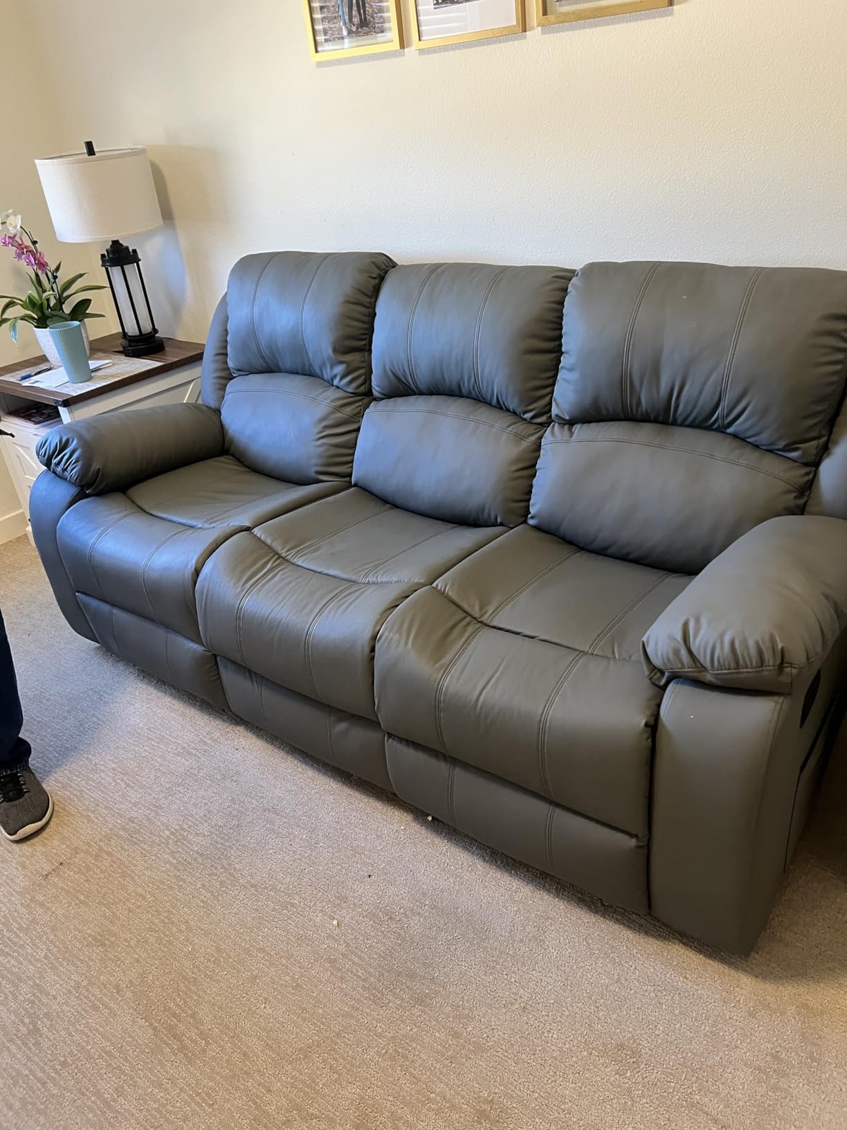 Reclining Loveseat Sofa Leather Recliner Sofa 3 Seater Couch for Living Room, Home Theater Seating(3 Seat,Beige) customer photo 2