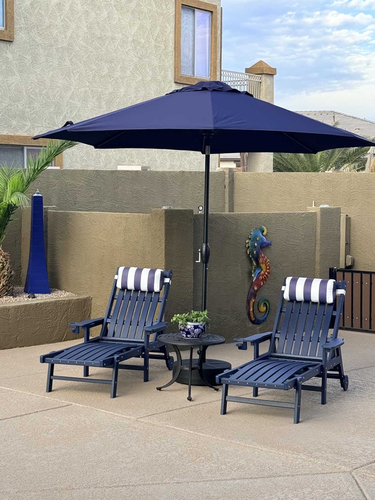 Midtown Umbrellas - The Lean 10 Ft Patio Umbrella with Fade-Resistant Sunbrella Fabric, Auto-Tilt Aluminum Frame and 8 Reinforced Ribs for Deck, Pool & Garden - Canvas Navy Canopy, Black Pole customer photo 1
