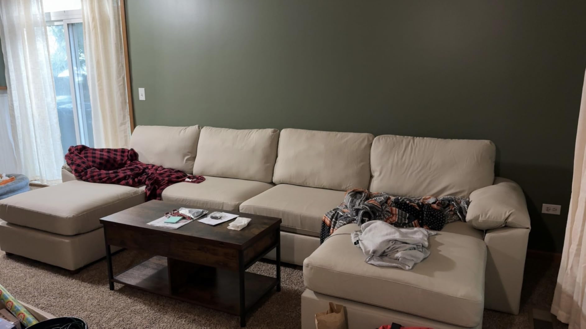 EASE MOOSE Oversized Modular Sectional Sofa, Leather Sectional Couch with Deep Seat, Extra Large U Shaped Couch, Faux Leather Material Sofa Modern Comfy Scratch Resistant, Beige customer photo 1