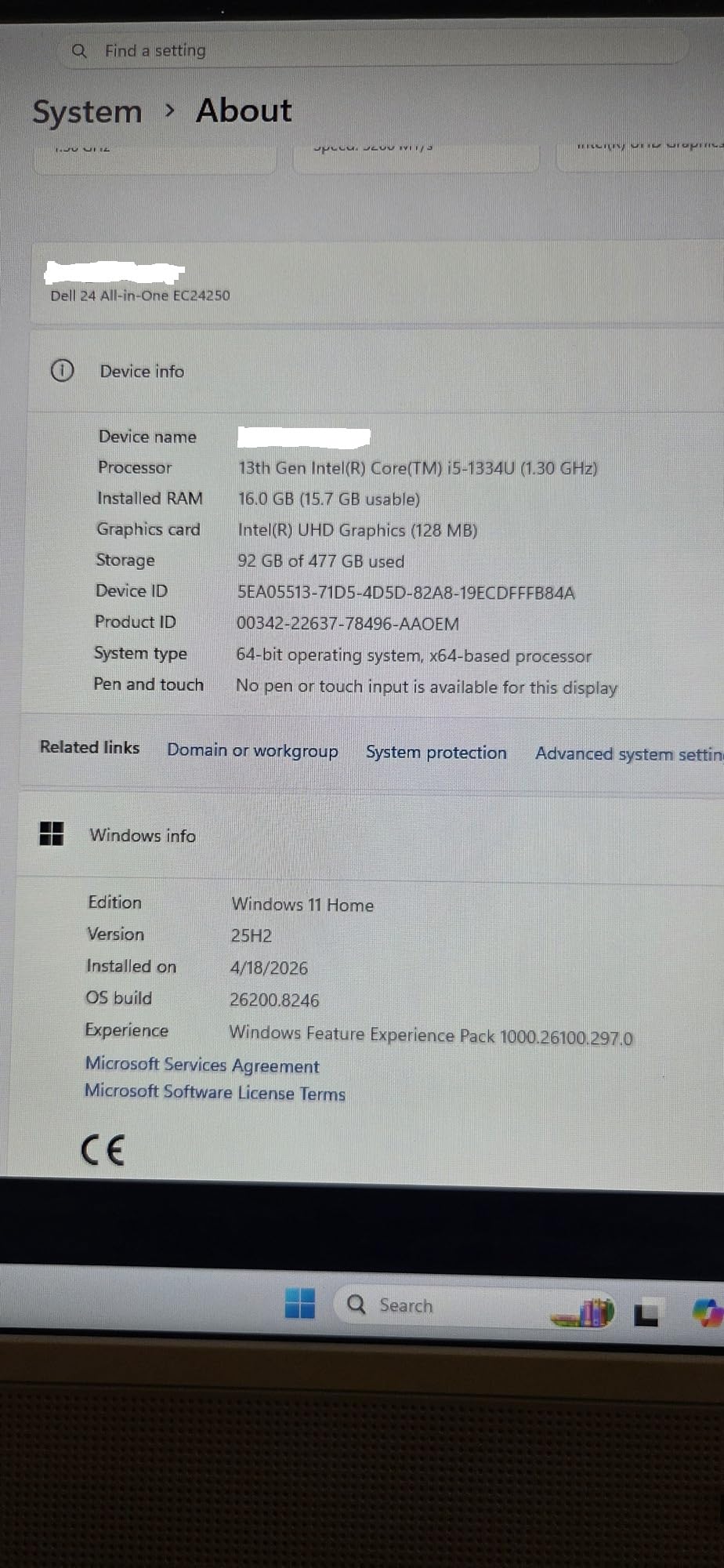 Dell 24 All-in-One Desktop ec24250-23.8-inch FHD Touch Display, Intel Core 5 Processor 120U, Intel Graphics, 16GB DDR5 RAM, 512GB SSD, Windows 11 Home, Onsite Service customer photo 1