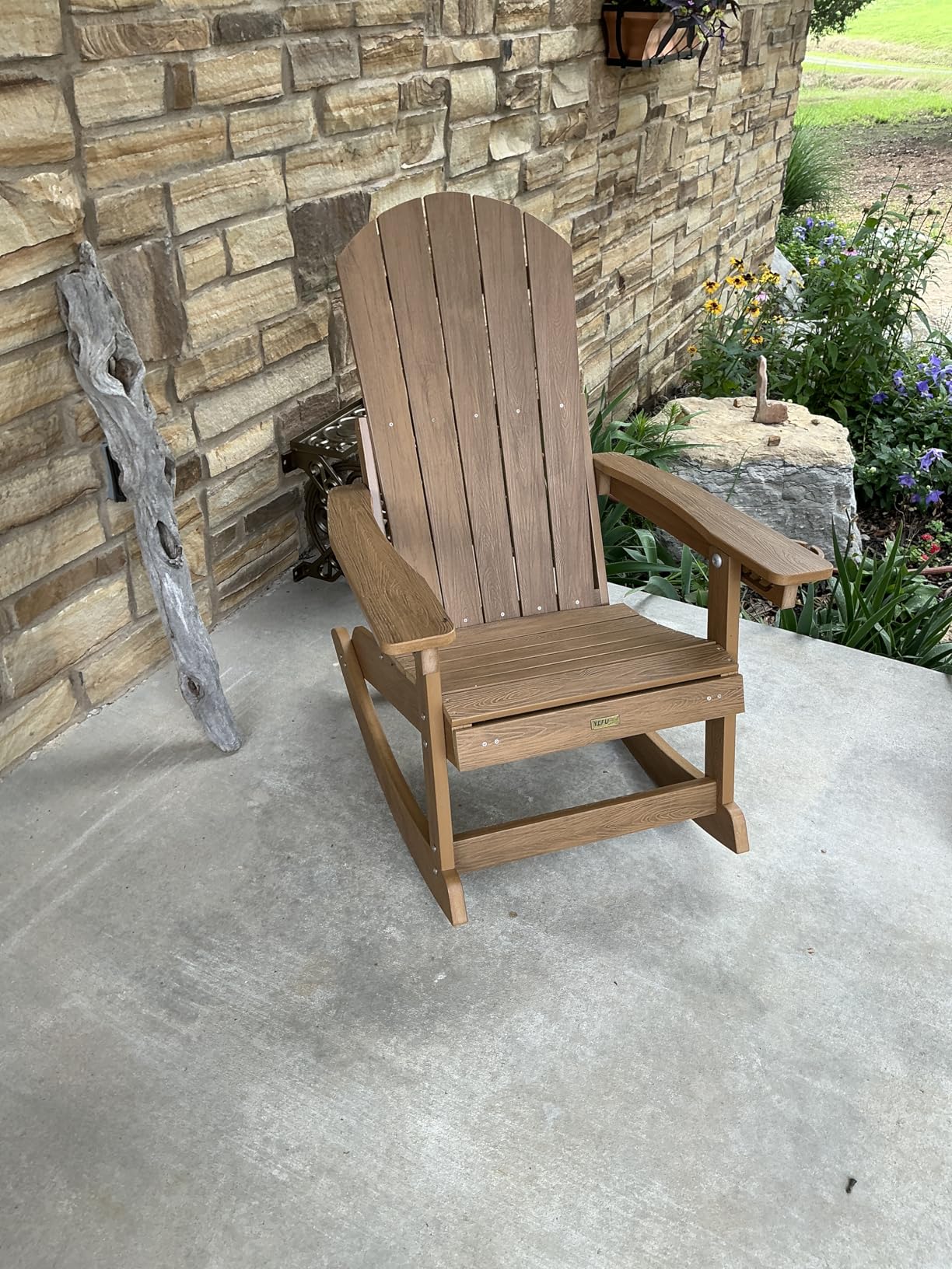 YEFU Outdoor Rocking Chairs Set of 2, Adirondack Chair with Retractable Ottoman, Adjustable Adirondack Rocking Chair, Rockings Chairs Outside, Weather Resistant, for Patio, Porch, Lawn, Heavy Duty, Black customer photo 1