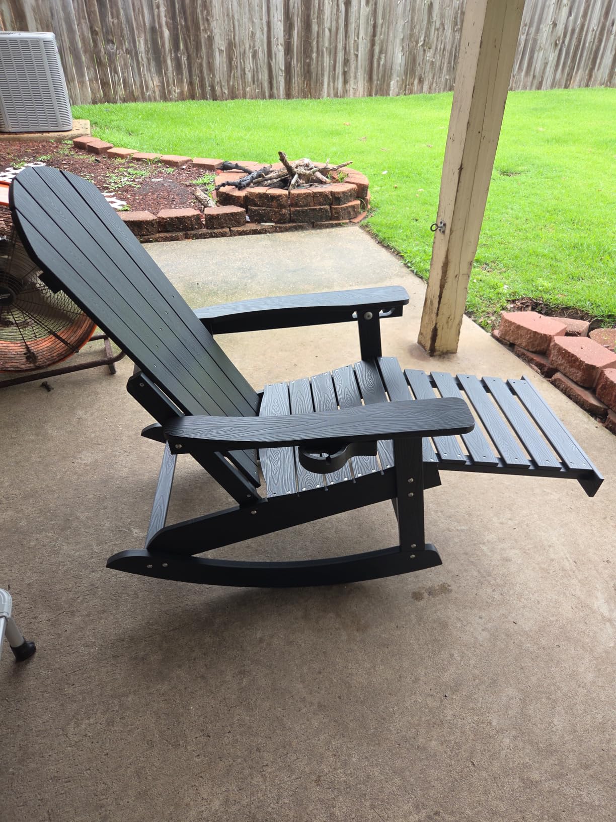 YEFU Outdoor Rocking Chairs Set of 2, Adirondack Chair with Retractable Ottoman, Adjustable Adirondack Rocking Chair, Rockings Chairs Outside, Weather Resistant, for Patio, Porch, Lawn, Heavy Duty, Black customer photo 2