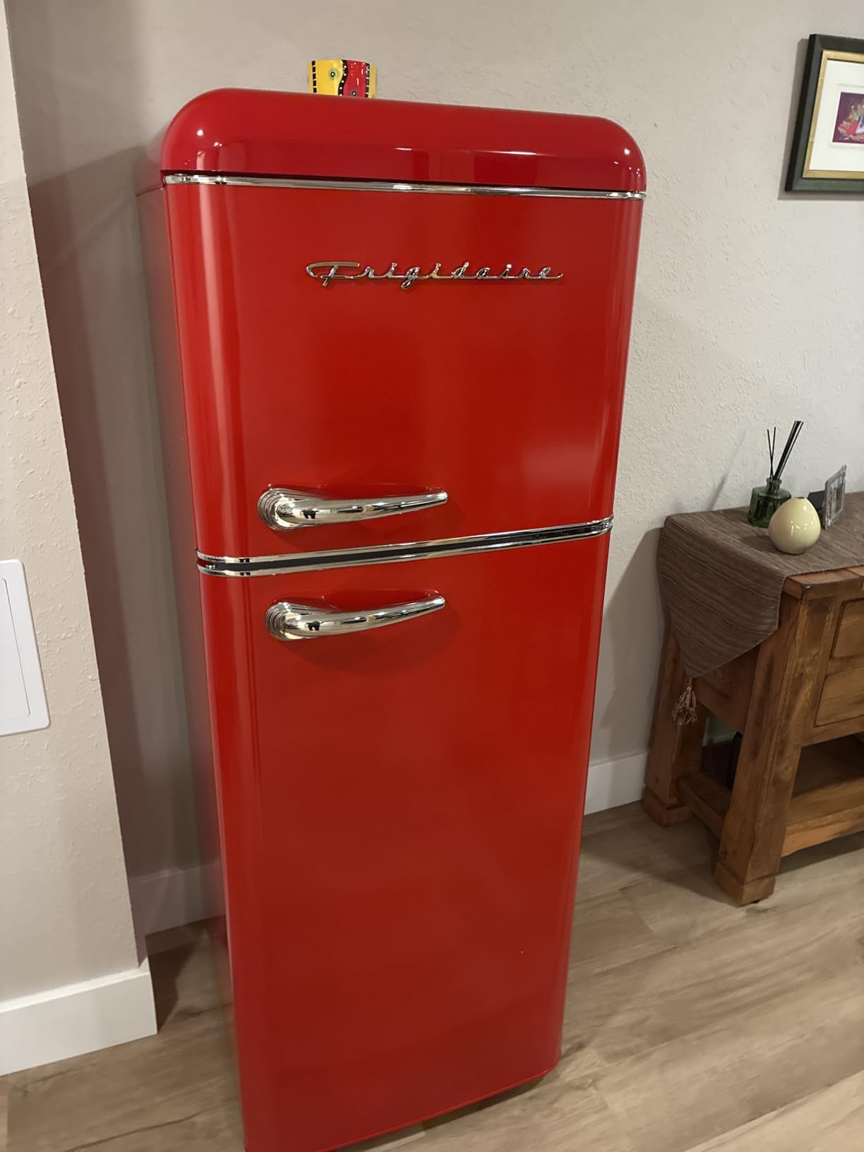Frigidaire, 2 Door Apartment Size RETRO Refrigerator with Top Freezer, Chrome Handles, 7.5 cu ft customer photo 2