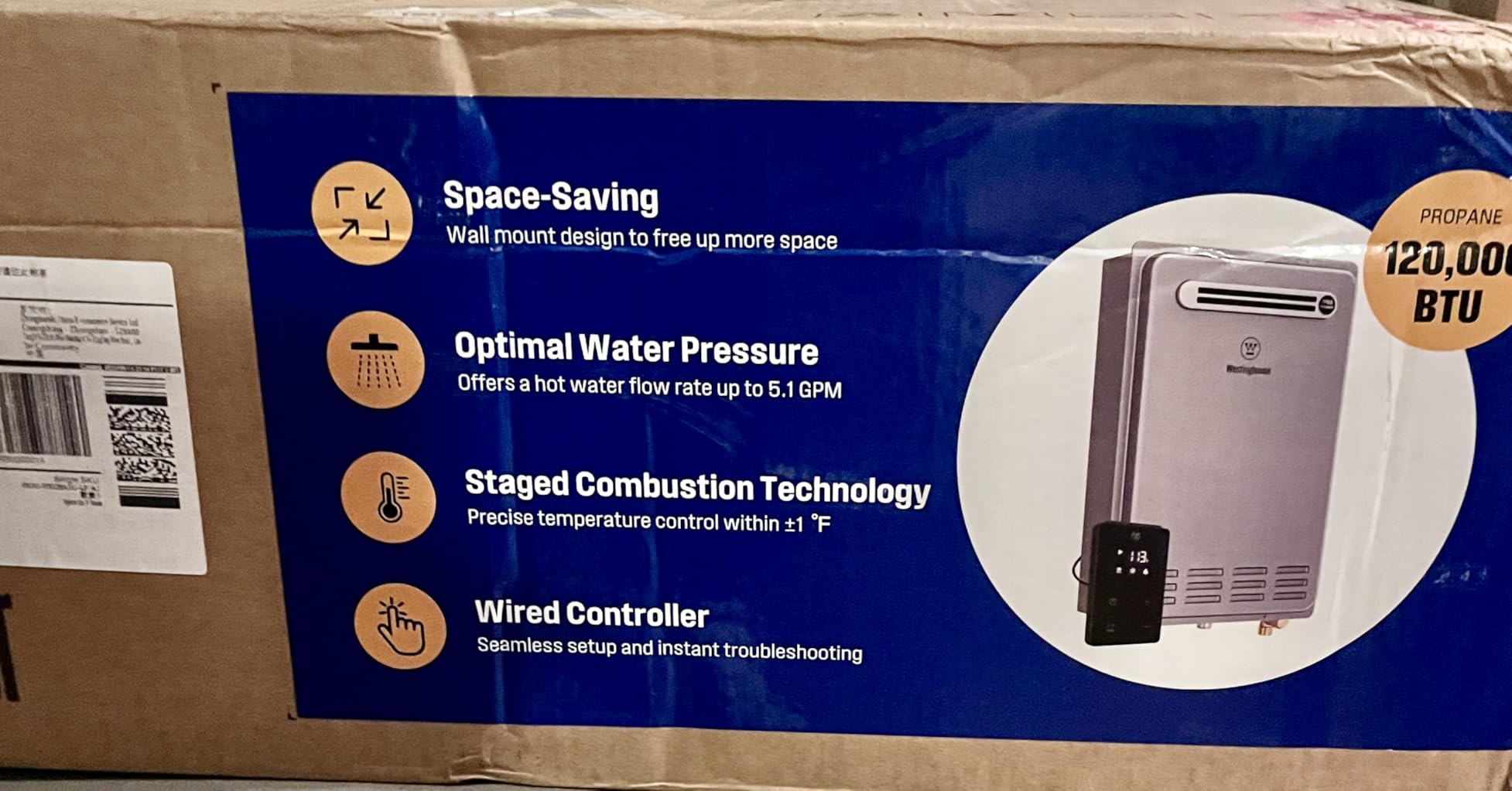 Westinghouse Tankless Water Heater Gas, 5.1 GPM 120,000 BTU Indoor Natural Gas Heater Whole House, Smart WiFi and App Control, CSA Certified, ±1°F Temperature Stability, Non-Condensing for 2-4 Fixtures customer photo 1