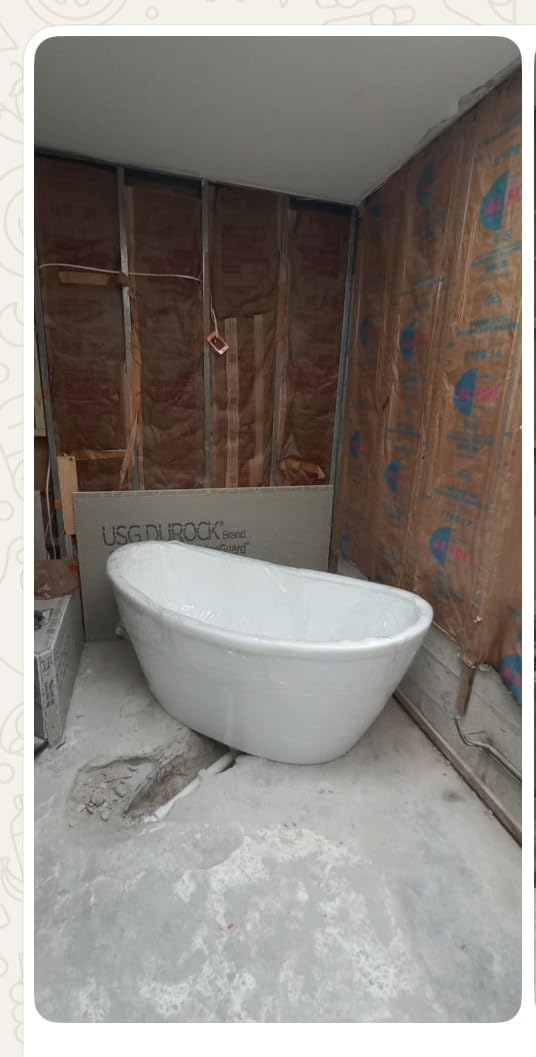 Empava Freestanding Bathtub, Acrylic Soaking Tub with Brushed Nickel Drain & Overflow, Non-Slip Flat Bottom, Glossy White, 59 Inch, cUPC Certified customer photo 1
