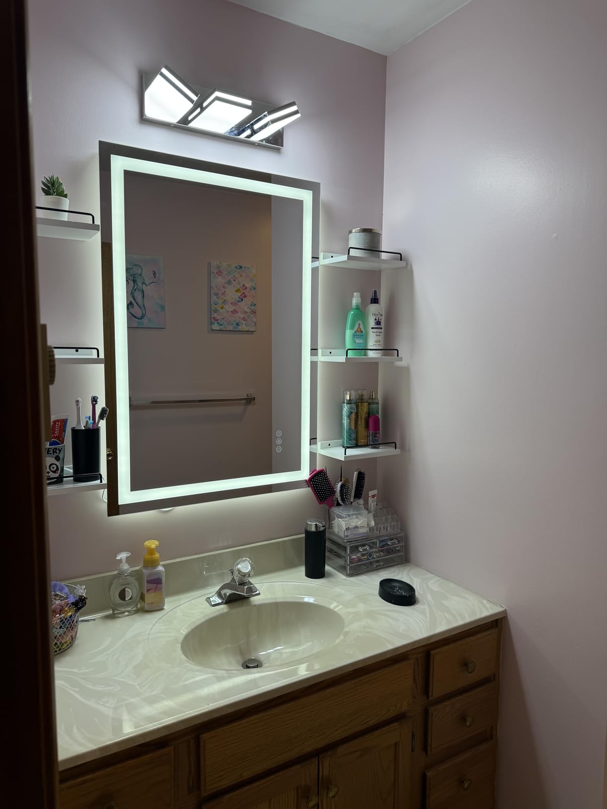 Modern LED Small Bathroom Lights Fixtures 3-Light, Stainless Steel Chrome Acrylic Wall Lighting, Vanity Lights for Bathroom Over Mirror 6000K 16in customer photo 2