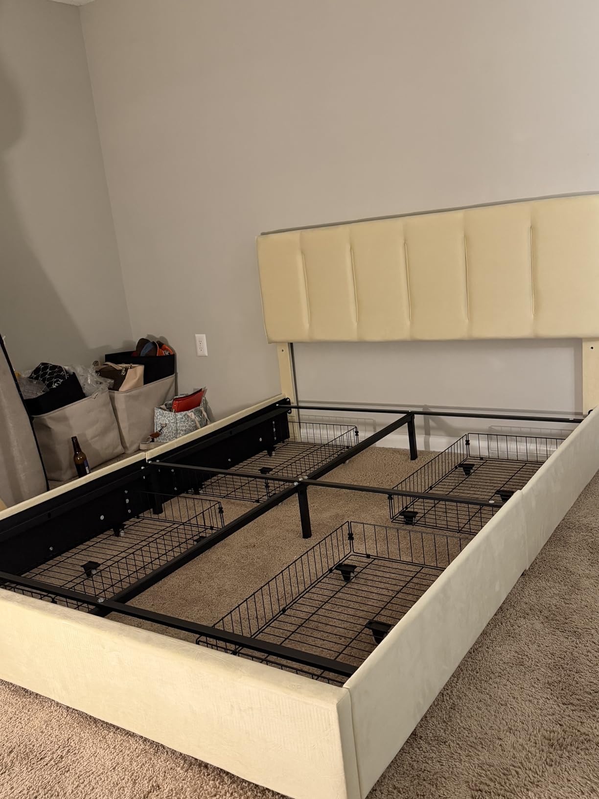 VECELO Queen Size Bed Frame with 4 Storage Drawers, Adjustable Height Headboard, Heavy-Duty Platform Bedframe with Strong Wooden Slats, No Box Spring Needed, Pale Beige customer photo 1