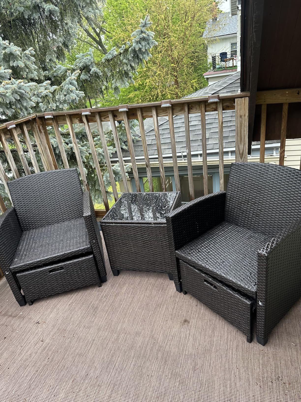 Vongrasig 5 Piece Patio Furniture Set, Small Balcony Furniture, PE Wicker Rattan Patio Chairs Set of 2, Outdoor Lounge Chairs with Cushions Ottomans & Glass Table for Porch Garden (Navy Blue) customer photo 1