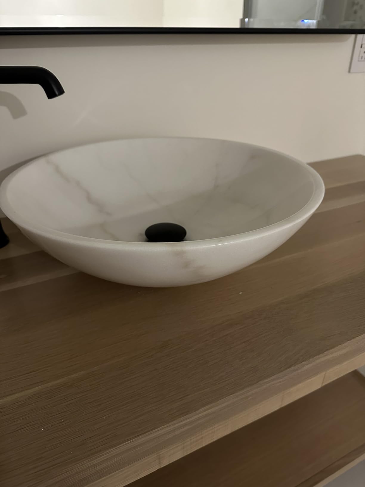 Natural 17 Inch Travertine Stone Round Vessel Sink for Bathroom, Beige Marble Bathroom Sink, Vanity Bowl Basin customer photo 1