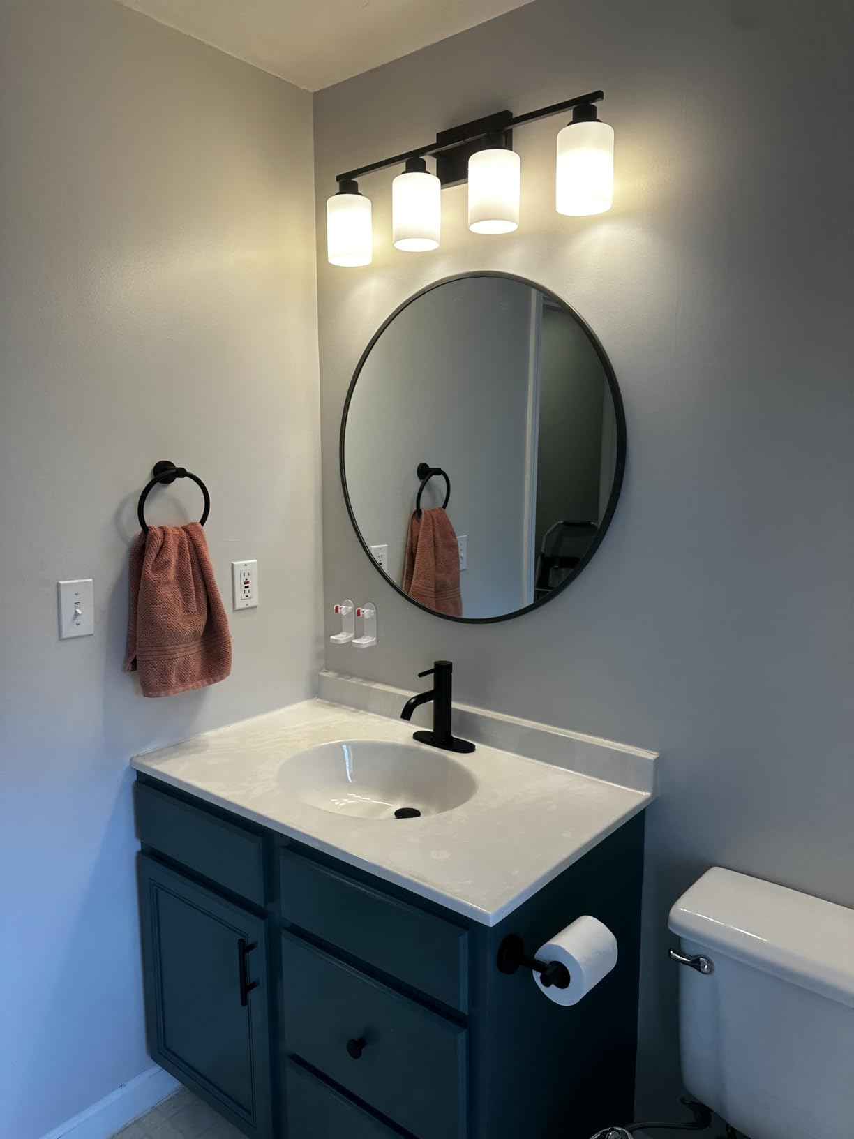 Ascher Bathroom Light Fixtures, 4-Light Vanity Light Over Mirror, Brushed Nickel Wall Sconces with Milky White Frosted Glass Shades, Wall Lamp for Living Room Bedroom, E26 Base customer photo 1