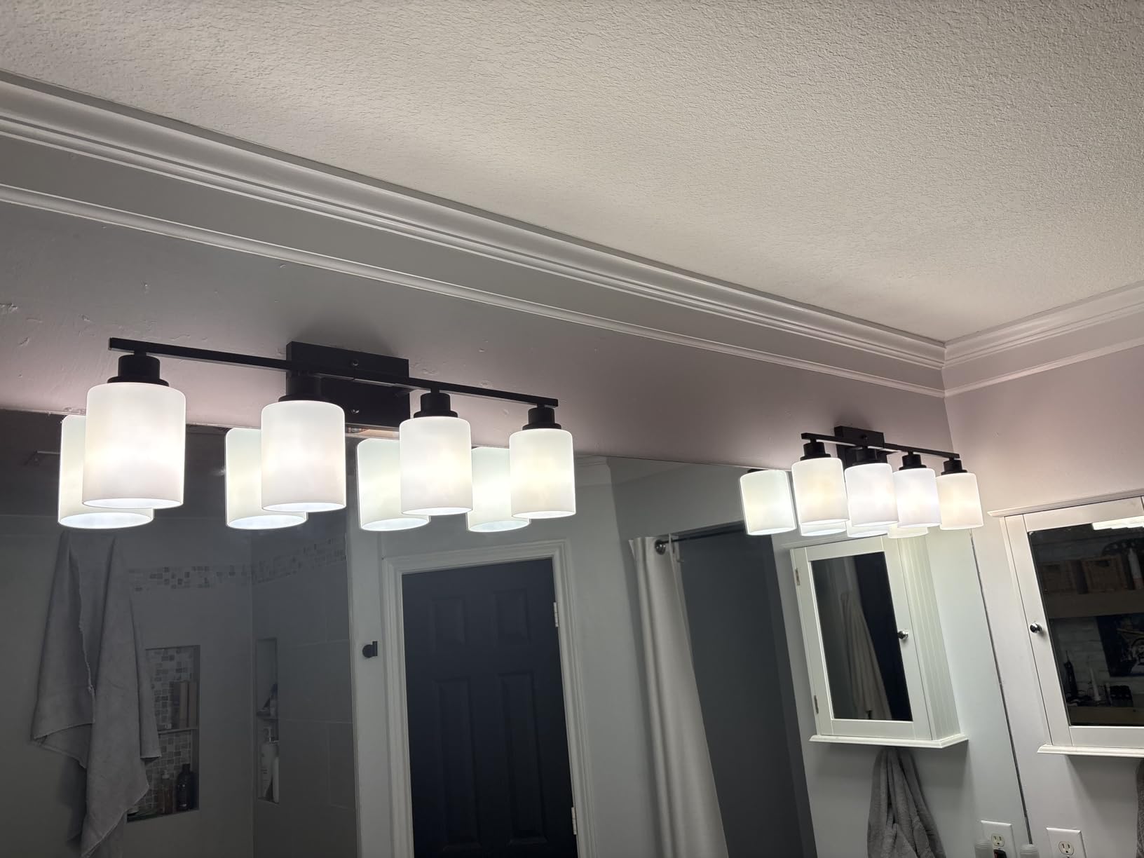Ascher Bathroom Light Fixtures, 4-Light Vanity Light Over Mirror, Brushed Nickel Wall Sconces with Milky White Frosted Glass Shades, Wall Lamp for Living Room Bedroom, E26 Base customer photo 2
