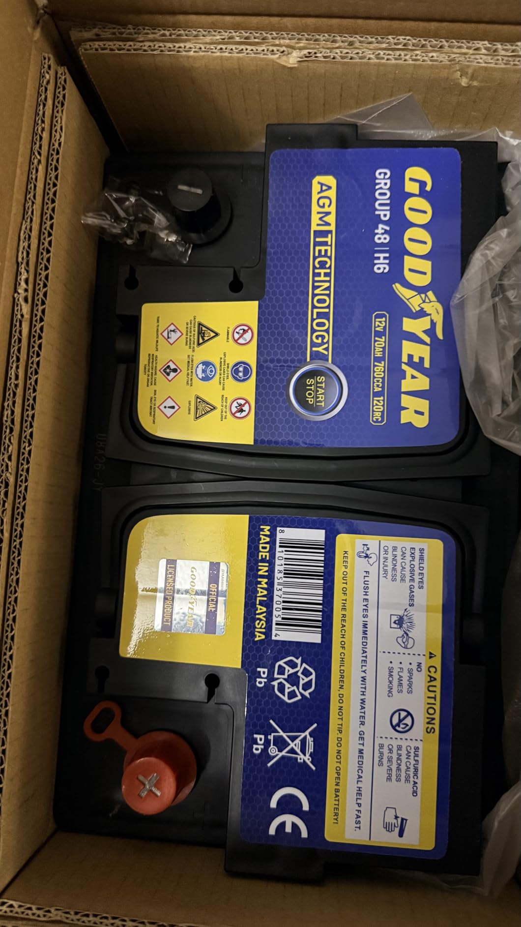 Goodyear 94R-H7-AGM BCI Group Size 94R 12V 80 AH, 140RC, 850 CCA Platinum series Rechargeable AGM Maintenance Free Automotive Battery customer photo 1