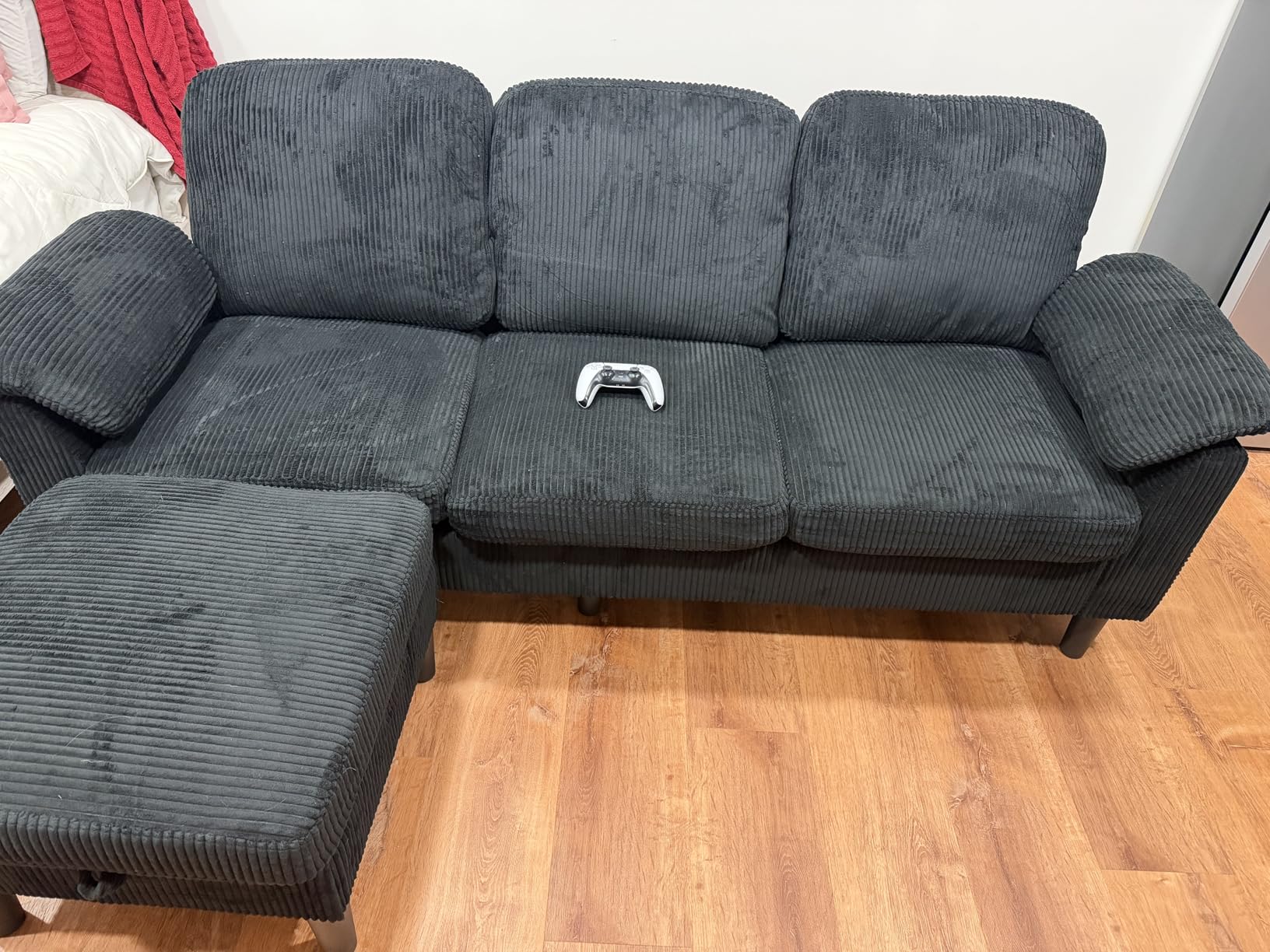 Vongrasig Convertible Sectional Sofa Couch, 3 Seat L Shaped Sofa with Removable Pillows Soft Corduroy Fabric Small Couch Mid Century for Living Room, Apartment and Office (Gray) customer photo 1