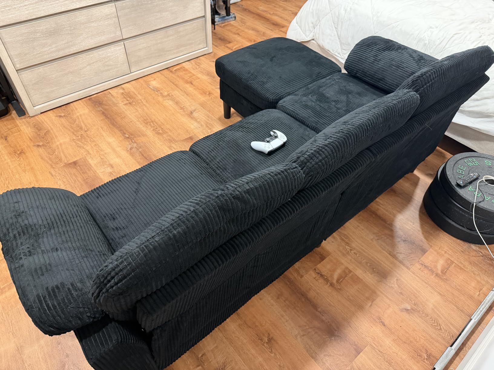 Vongrasig Convertible Sectional Sofa Couch, 3 Seat L Shaped Sofa with Removable Pillows Soft Corduroy Fabric Small Couch Mid Century for Living Room, Apartment and Office (Gray) customer photo 2