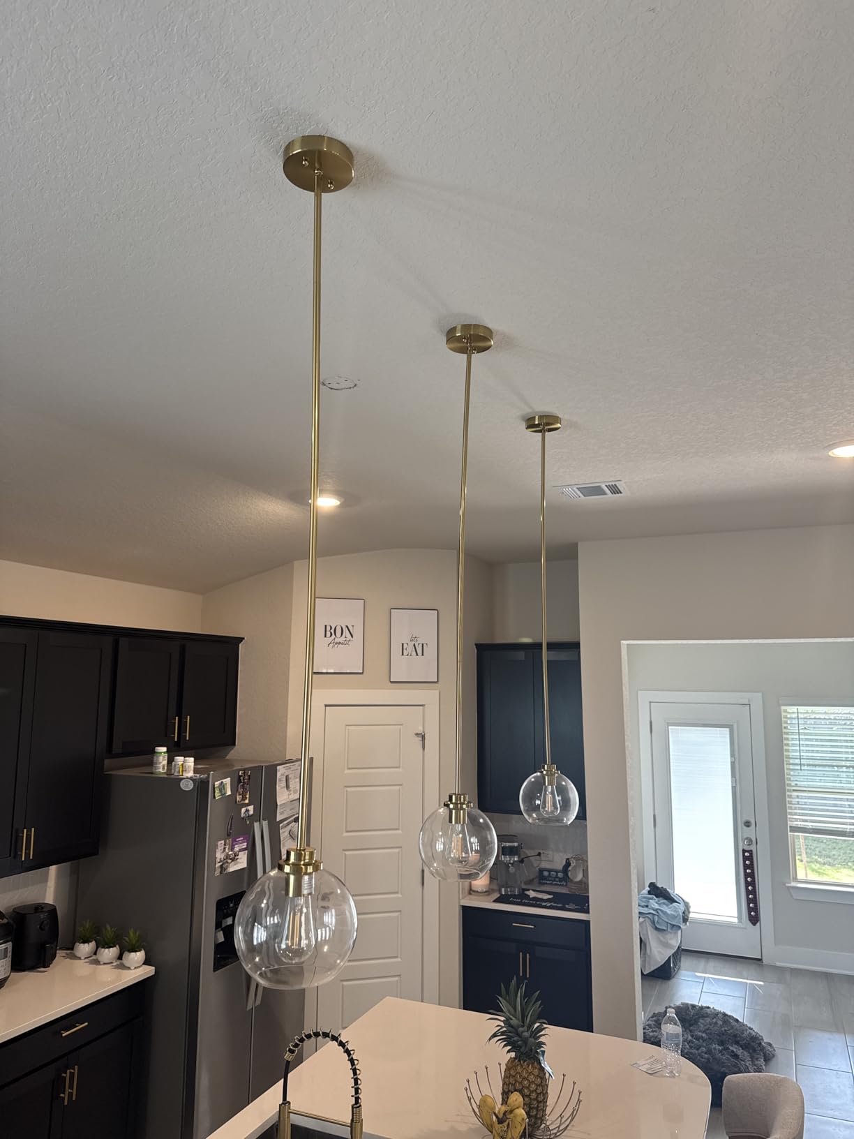 EDISHINE Pendant Light Fixtures 2 Pack with Clear Glass Globe Shade, Gold Kitchen Hanging Lighting Over Island, Hardwired Adjustable Metal Rod for Dining Room, Entryway customer photo 2