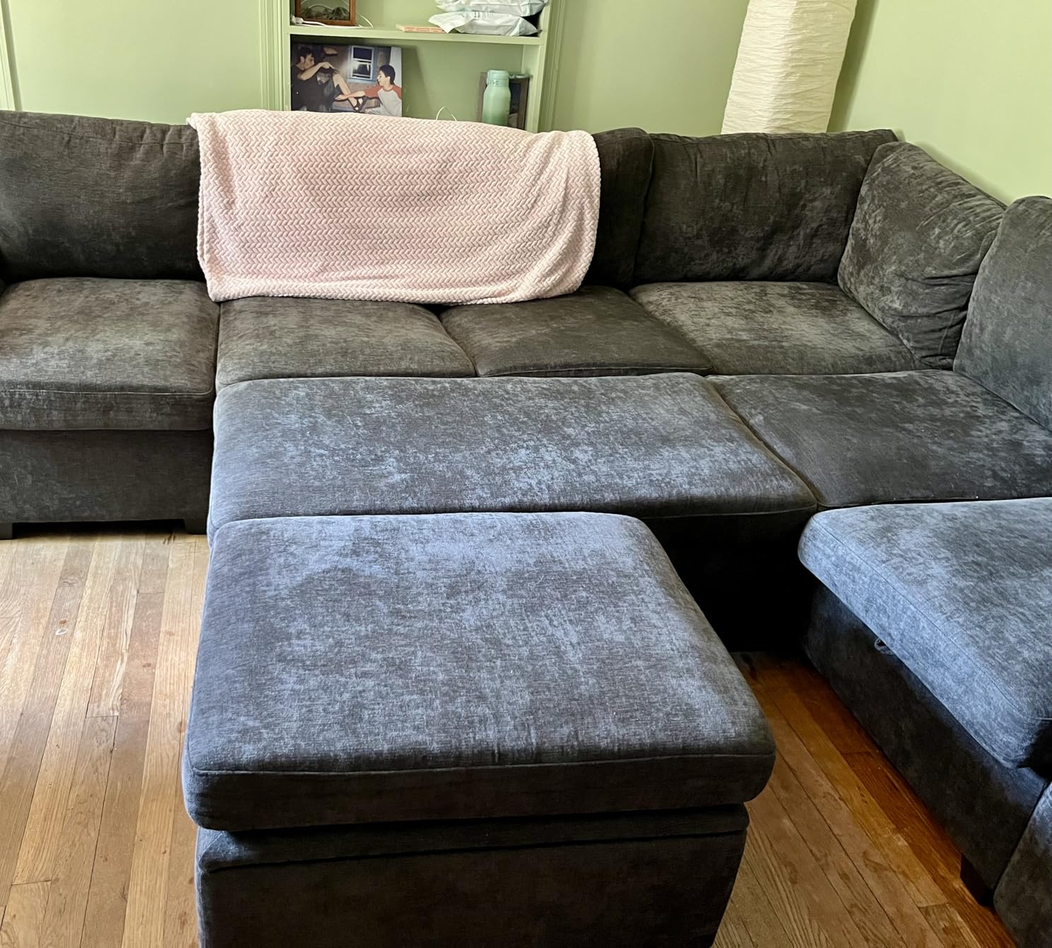 108 Inch Sectional Sleeper Sofa with Pull Out Bed, U Shaped 7 Seat Modular Sectional Sofa with Storage, Sectional Couches for Living Room, Cloud Modular Couch, Removable Sofa Cover, Dark Grey customer photo 2