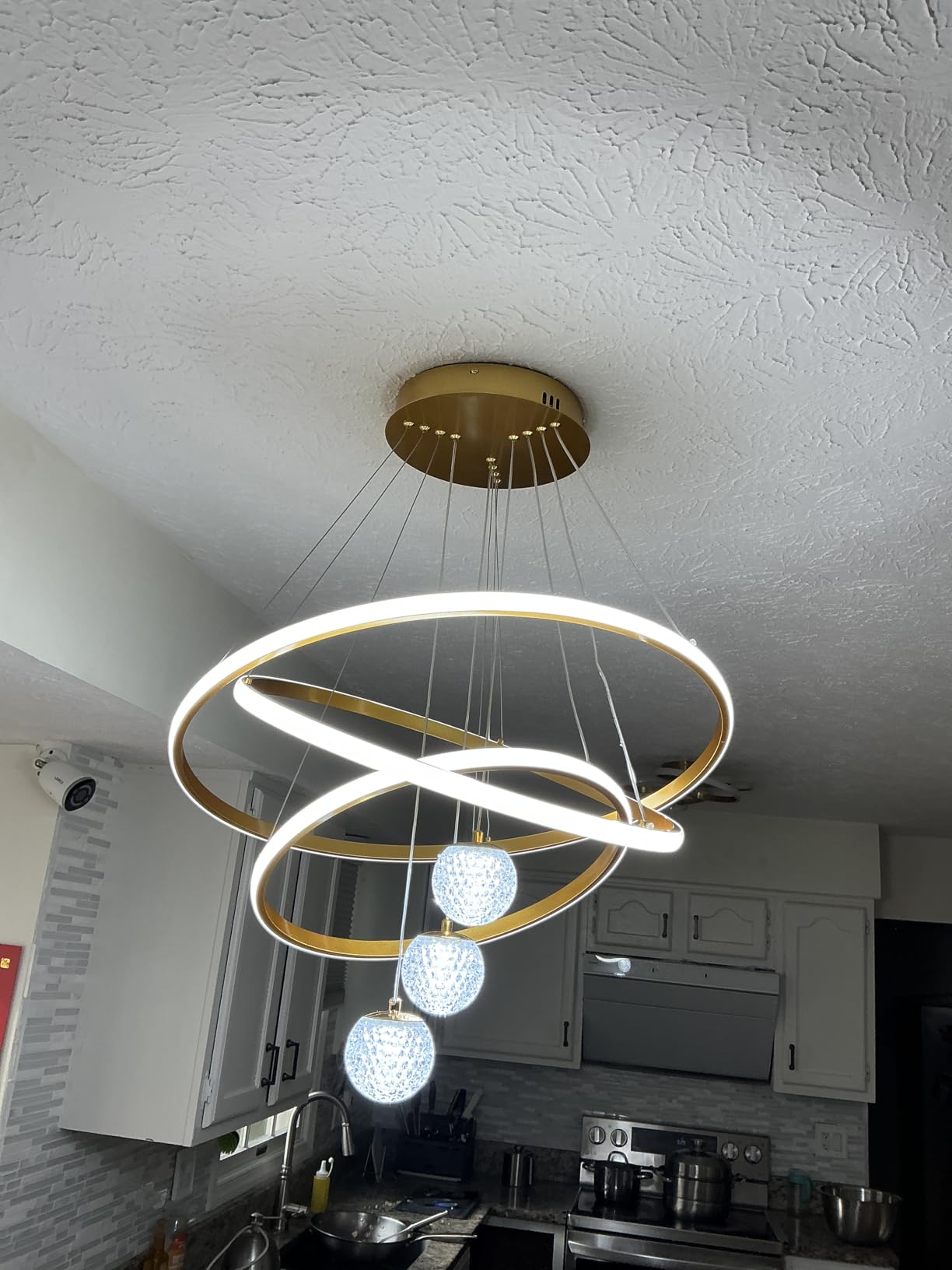 ORANOOR Modern LED Pendant Lights, Dimmable 47in Silver LED Chandelier Lighting, Upgraded Chrome Linear Dining Room Hanging Light Fixtures Kitchen Island Globe Pendant Light for Dining Table (4200lm) customer photo 2